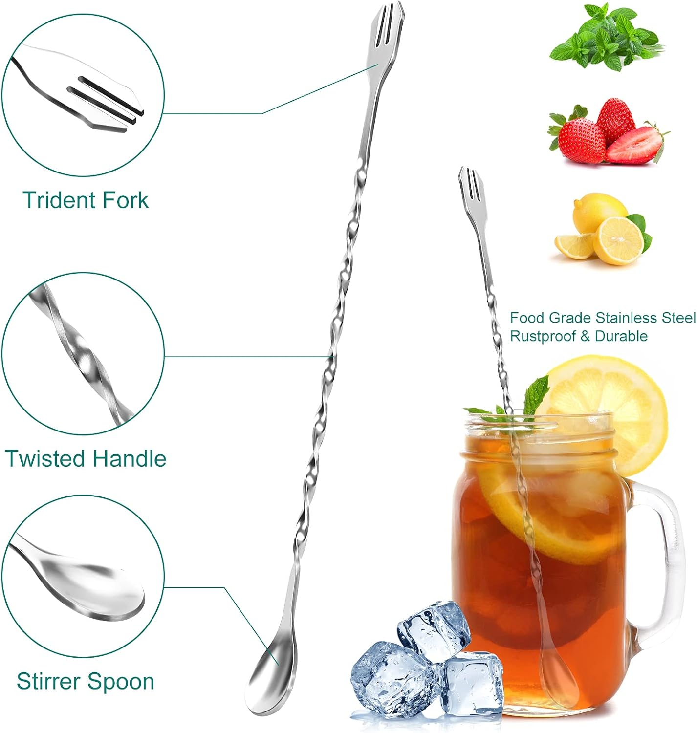 YOTIPP 10 Inch Stainless Steel Cocktail Muddler and Mixing Spoon Professional Home Bar Tool Set image number 1