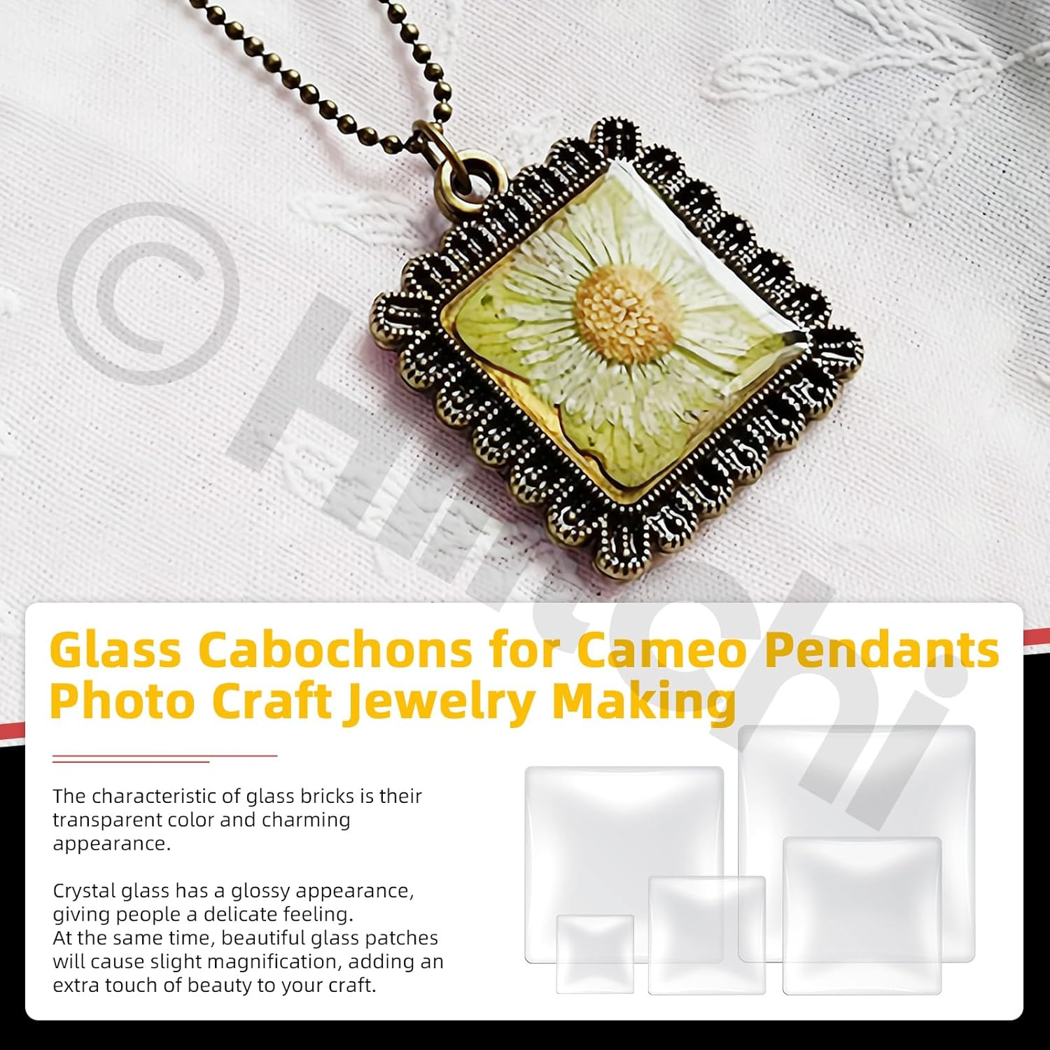 Hilitchi 110PCS 5 Sizes Square Shaped Glass Dome Tiles Assortment Kits 10MM 15MM 20MM 25MM 30MM Transparent Glass Dome Cabochons Flat Glass Bead Cabochon Tile for DIY Jewelry Photo Pendant Making image number 5