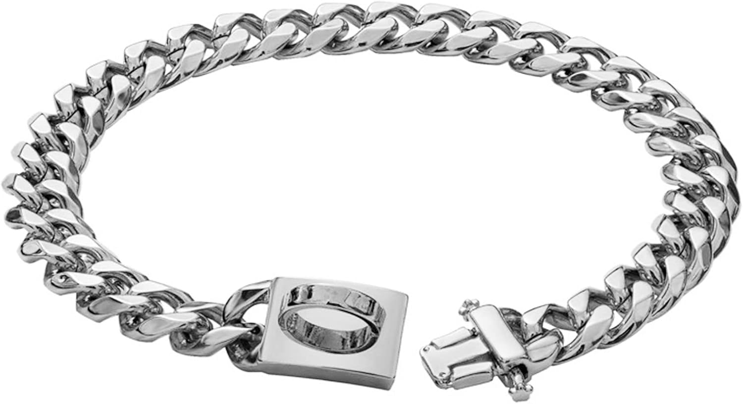 LASIEYO Silver Dog Collar 15 Mm Wide Cuban Link Dog Necklace Chain Collar with Metal Buckle D Ring Puppy Costume image number 4