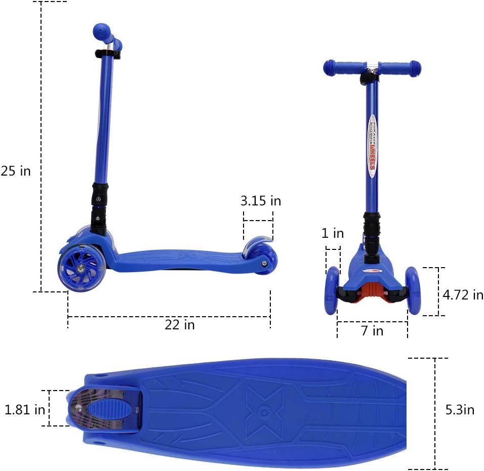 Chromewheels Scooters for Kids, Deluxe Kick Scooter Foldable 4 Adjustable Height 150Lb Weight Limit 3 Wheel, Lean to Steer LED Light up Wheels, Best Gifts for Girls Boys Age 3-10 Year Old image number 2