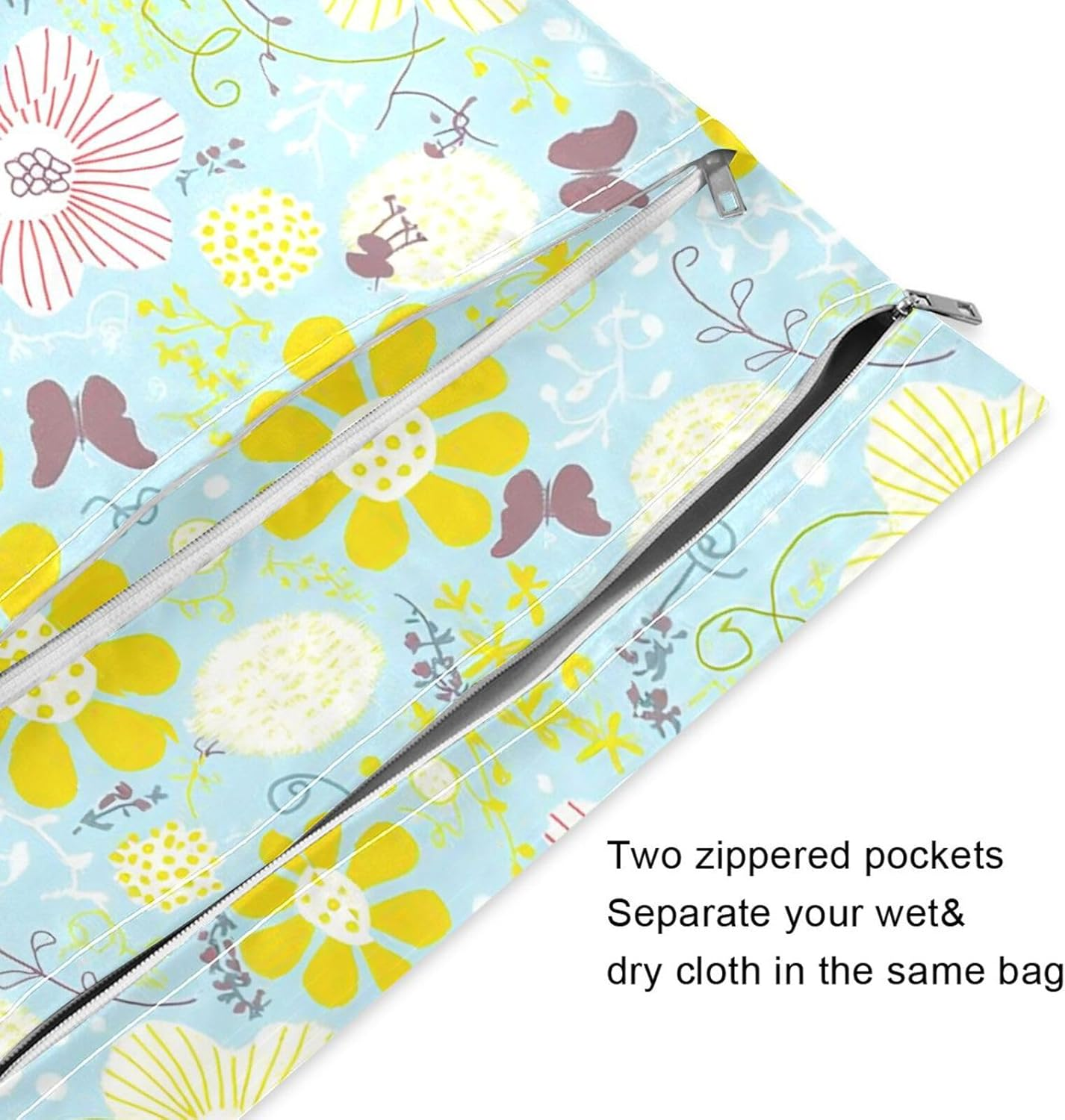 Waterproof Diaper Wet Bag 2 Pack Travel Essentials for Baby with Handles for Travel, Pool (Spring Flowers Light Color) image number 2
