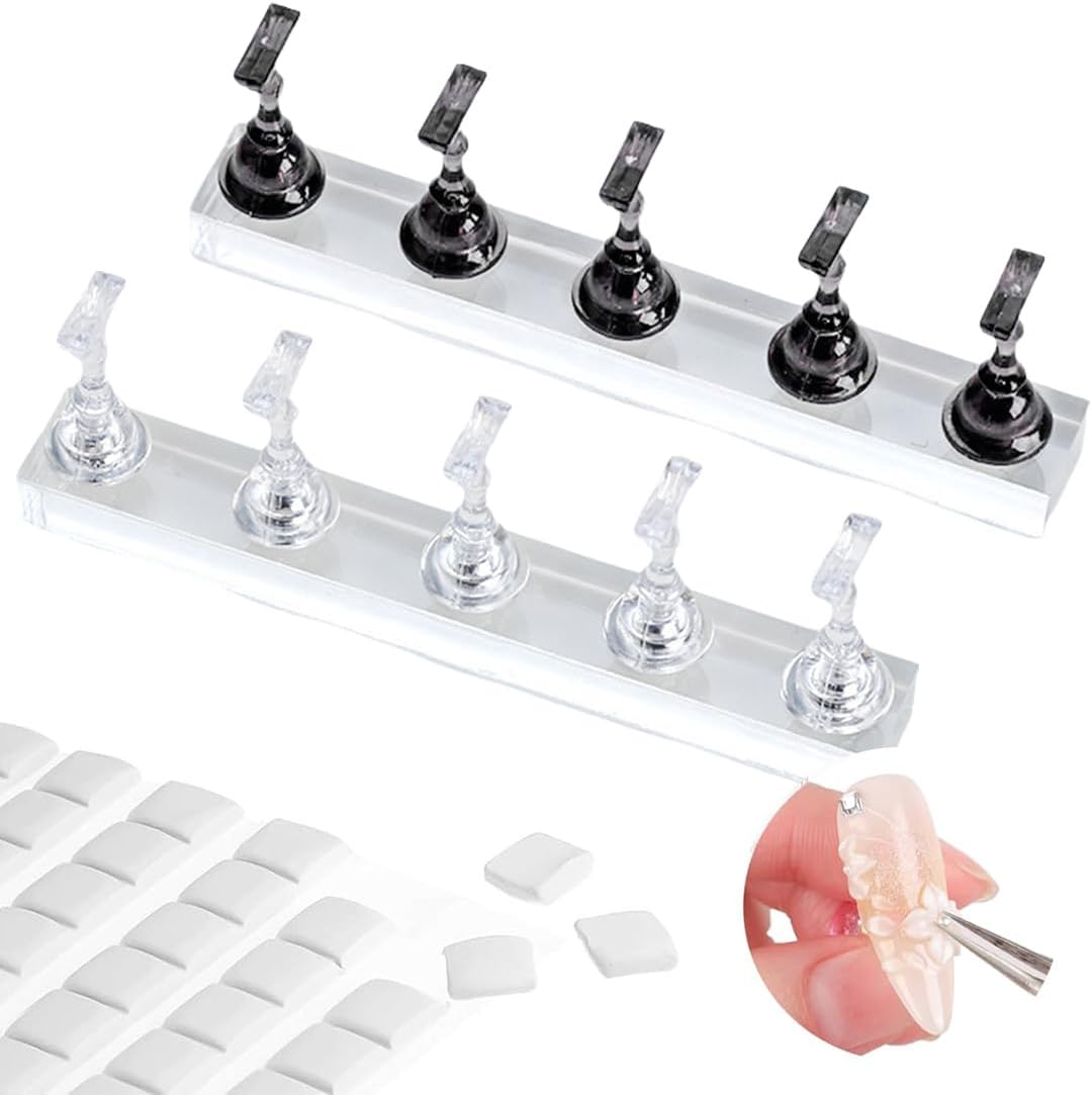 2 Sets Magnetic Nail Tips Holder, Acrylic Nail Stand, Acrylic Nail Art Practice Stand, Nail Practice Stand with Adhesive Clay for DIY Nail Art Stand, False Nail Tip, Manicure Tool image number 5