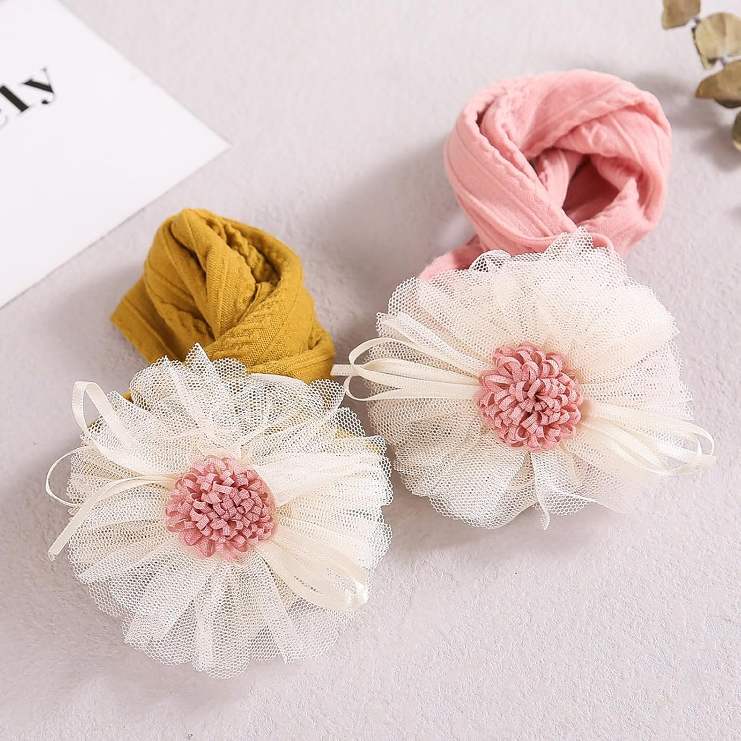 Baby Flower Headbands, 3 Pcs Cute Nylon Elastic Hairbands Set, Soft and Comfortable, Baby Fashion Hair Accessories for Newborn Infant Toddler image number 4