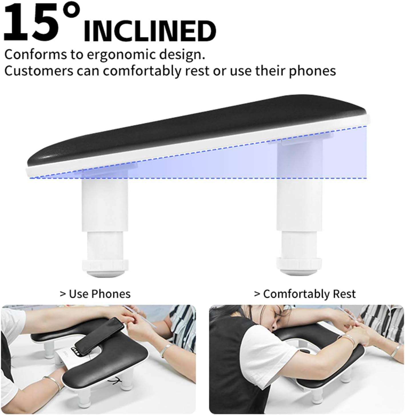 Manicure Arm Rest, Adjustable Height U-Shaped Arm Rest Nail Pillow PU Leather Cushion Armrest Stand, for Professional Nail Technicians Salon or Home Use image number 6