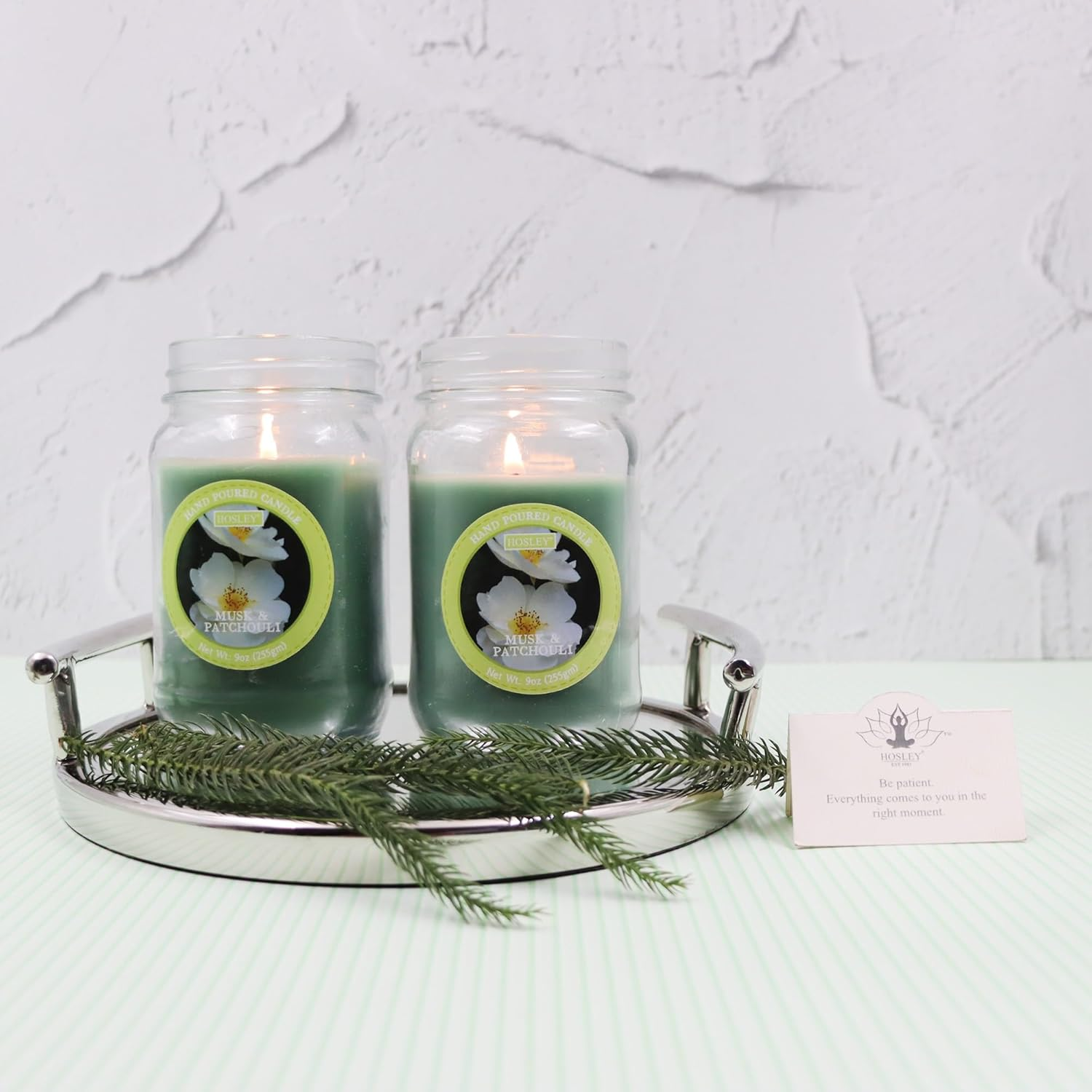 Hosley&reg; 9Oz Musk & Patchouli Scented Classic Clear Fragrance Jar Candle Large Jar Single Wick Candle, over 55 Hours of Burn Time (Pack of 2) image number 1