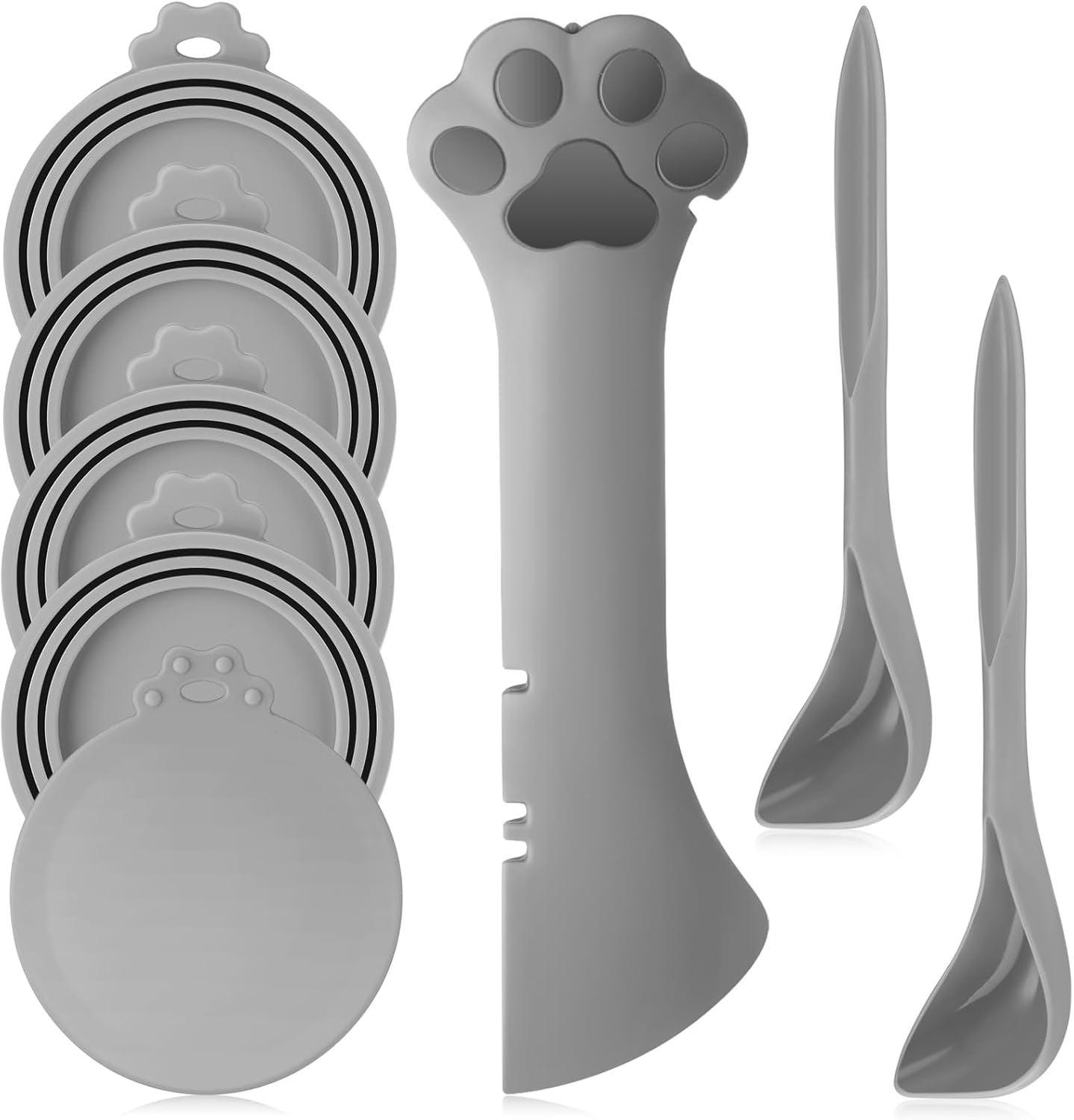 Uiifan Cat Food Lid Cat Food Can Covers Lids 8 Pcs Pet Can Supplies Set 5 Silicone Wet Kitten Foodstuff Tin Covers Lids 2 Silicone Dog Spoons 1 Paw Shape Multifunctional Opener for Pets(Pink)