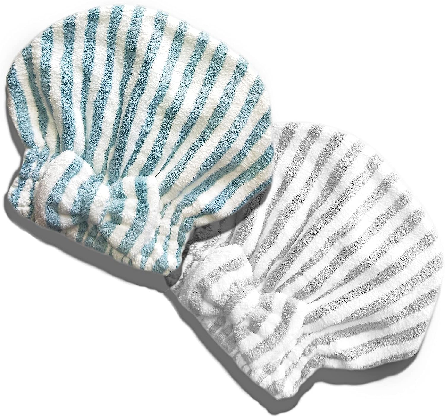 Sportmore Microfiber Hair Towel Cap,Soft Absorbent Quick Drying Cap for Curly Thick Hair, Wrap Cap for Women Girls-Set of 2 Pcs (Stripe&Gray)