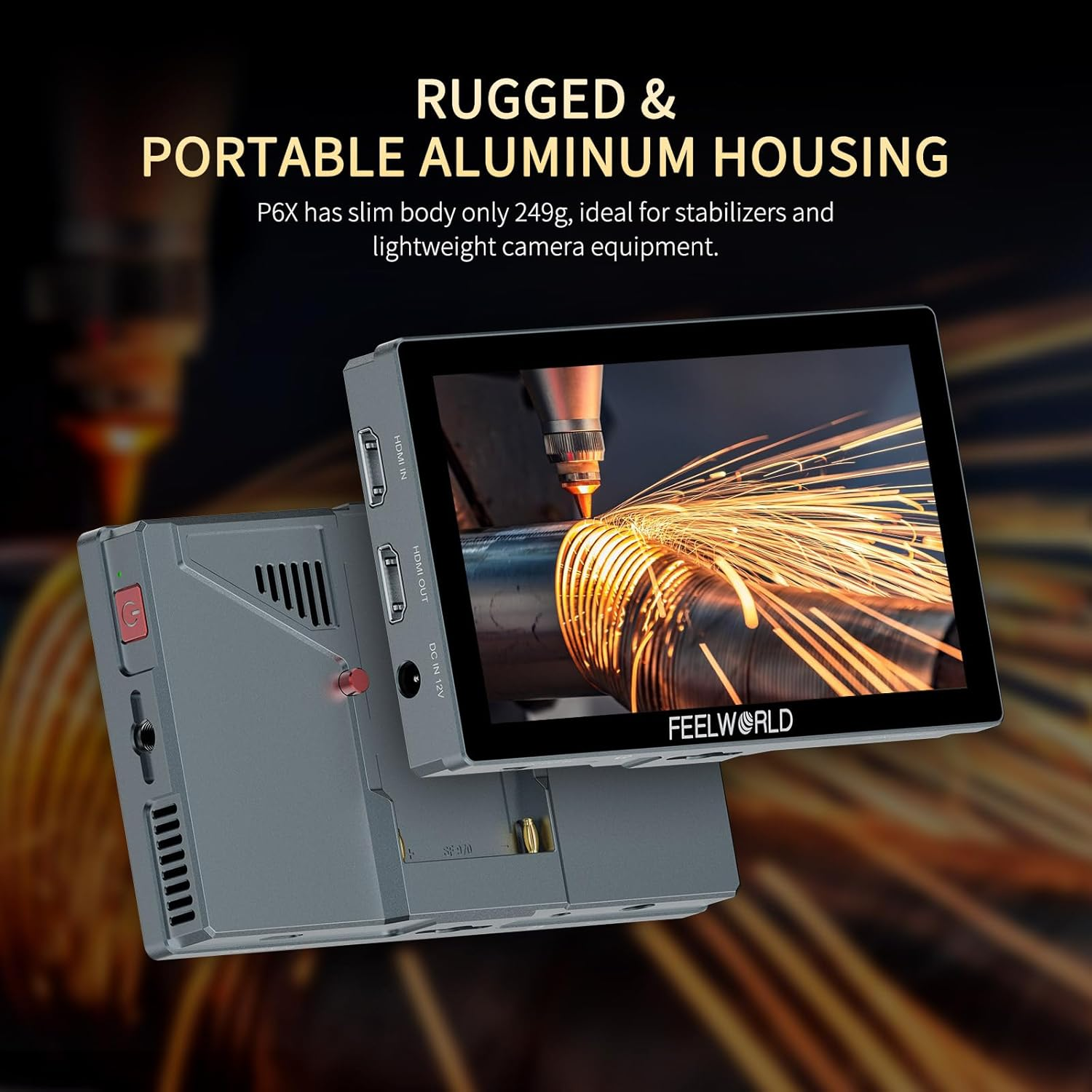 FEELWORLD P6X 5.5 Inch 1000Nit Aluminium Camera Field DSLR Monitor with F750 4400Mah Battery and Bag Touchscreen High Brightness Portable Waveform HDR 4K HDMI Input and Output 3D LUT Out Weight 249G image number 1