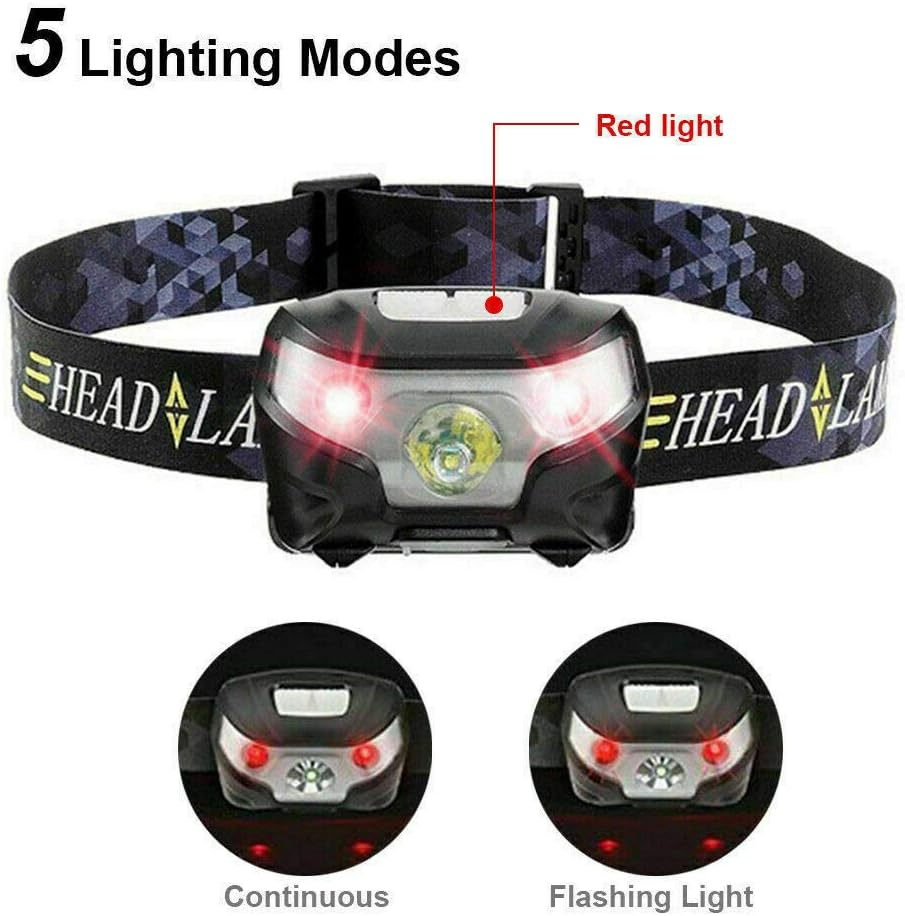 LED Headlamp USB Rechargeable Head Torch 5 Modes Headlight Waterproof Flashlight for Camping Hunting Hiking Running Walking Cycling Outdoors Light image number 5