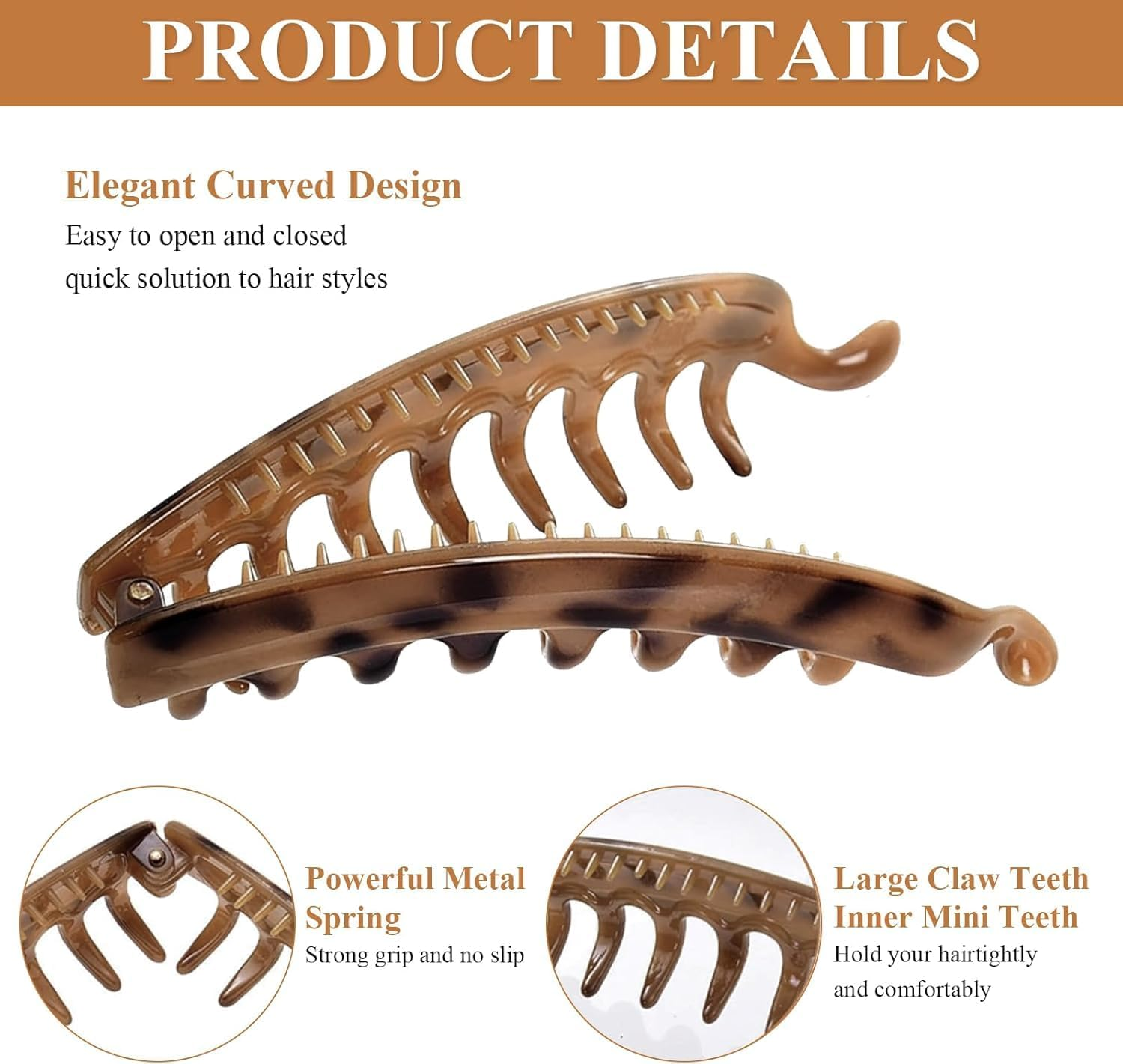 Nonslip Clincher Combs Big Banana Comb,3Pcs Banana Clip Clincher Comb Hair Grips,Big Matte Banana Hair Clip Clincher Comb,Large Banana Hair Clip Clincher Comb,Banana Clip Hair Clincher Comb for Women image number 2