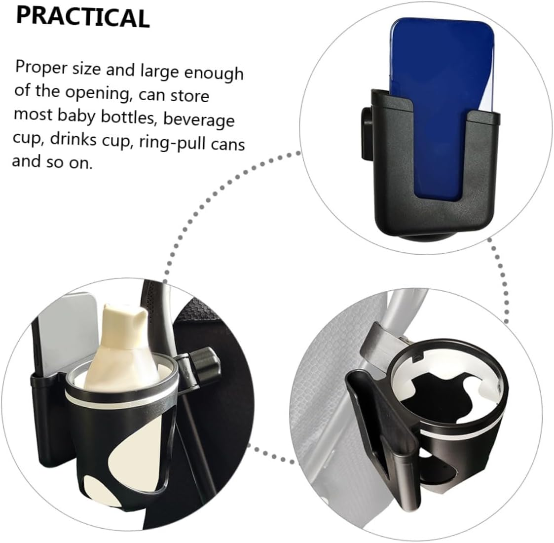 ERINGOGO Stroller Cup Holder with Phone Holder Bike Beverage Rack for Prams Strollers Easy Install Use image number 6
