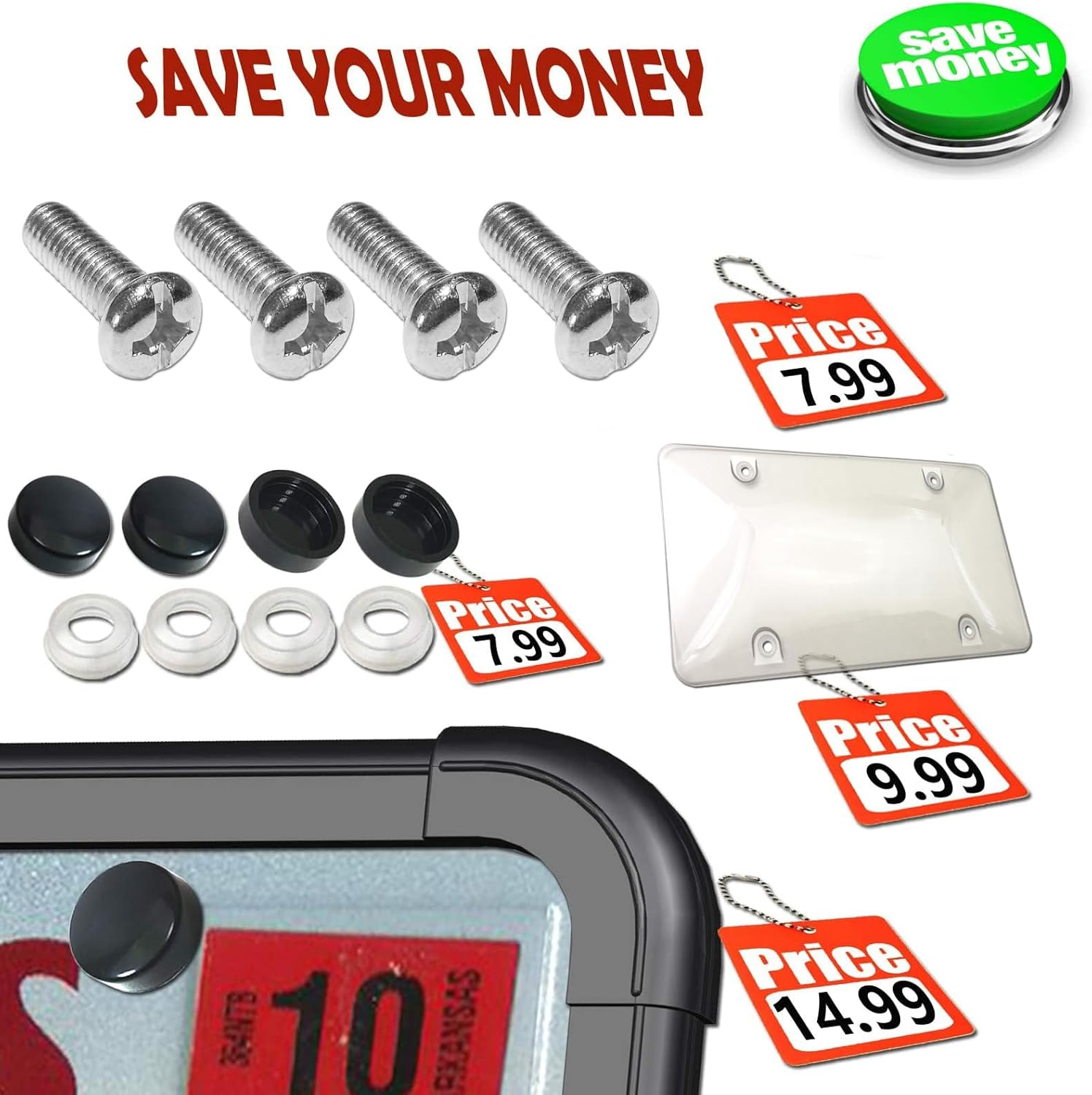 Car License Plates Shield - Clear Bubble Novelty Plate Cover with Silicone License Plate Frame to Fit Any US Plates, Unbreakable Frame Cover to Protect Front, Back License Plate Included Screws,Caps image number 4