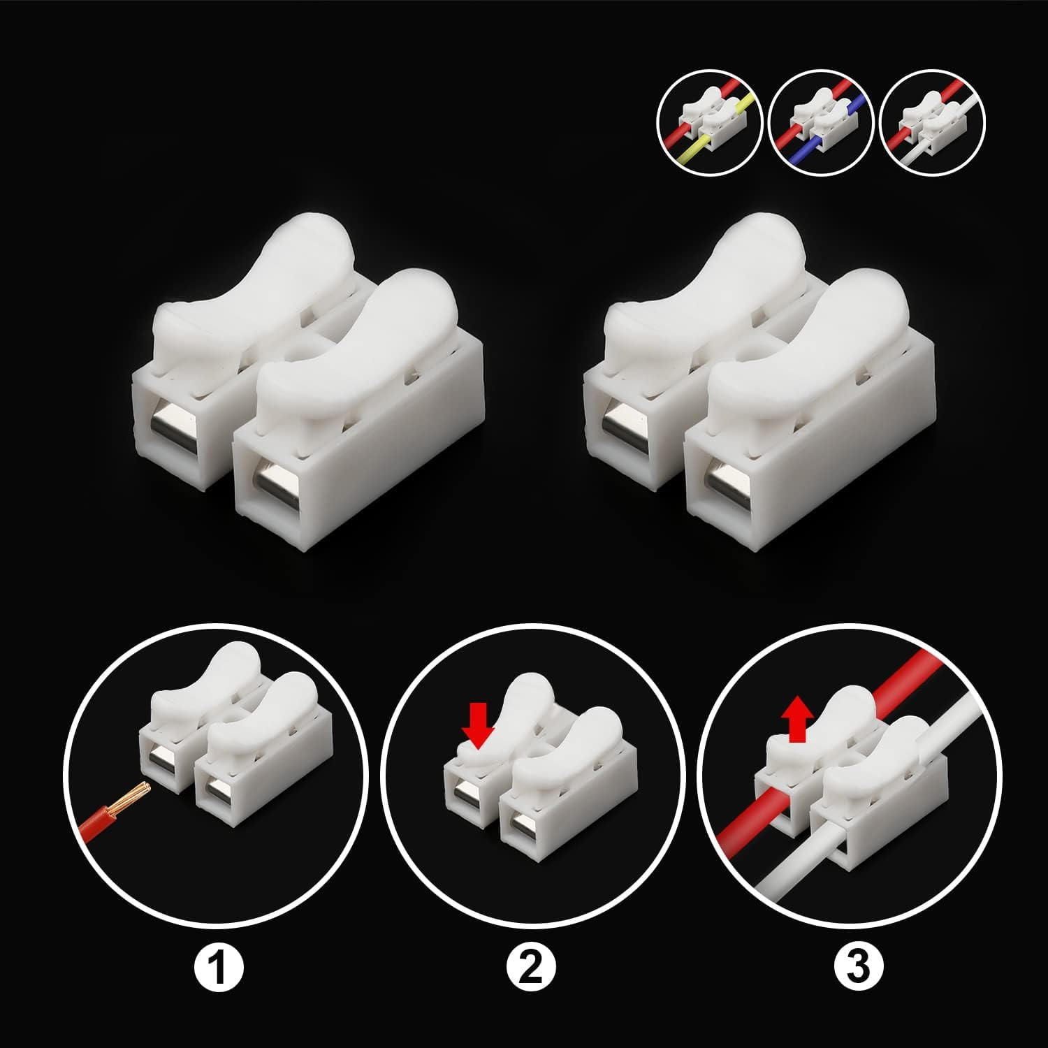 100Pcs 10A 220V CH-2 Quick Connector 2-Position Spring Wire Connectors Self-Locking CH-2 Press Type Electric Connection Quick Wiring Terminal for Lighting and Automotive Electricity image number 2