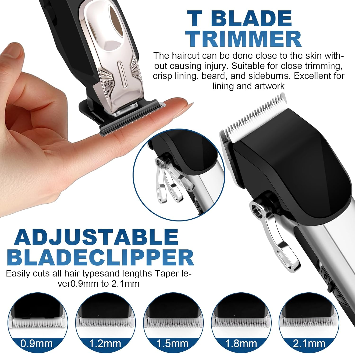 Evavii Professional Hair Trimmer, Hair Trimmer, Wireless, Strong Drive, Rechargeable, Beard Trimmer, Hair Trimmer, Men'S T-Blade Trimmer, Razor, Precision Trimmer, Care Set for Men, Waterproof image number 1