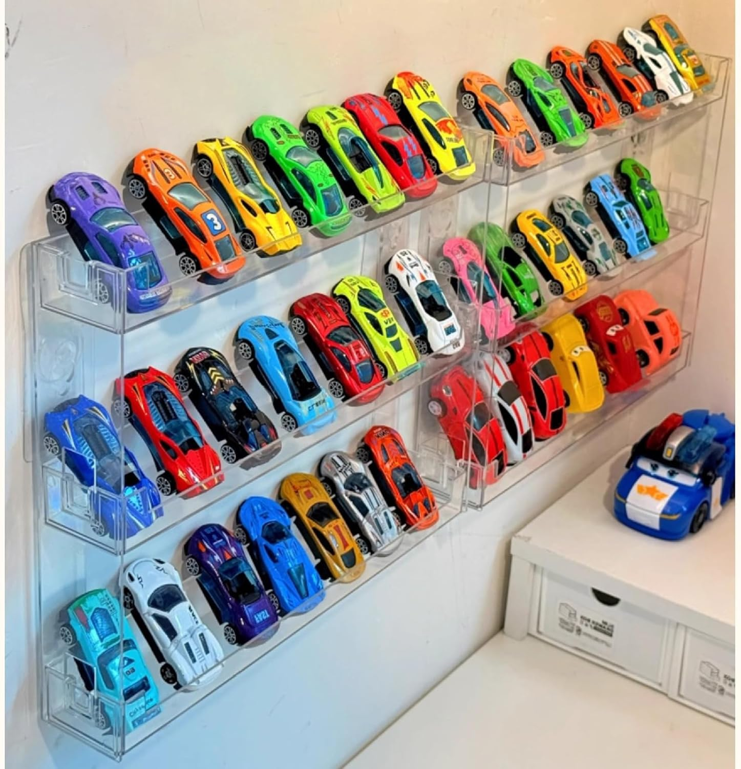 3 Layer Acrylic Wall Mount Display Case for Hot Wheels, 3-Tier Organizer Shelf Holds 27 Toy Cars, 1:64 Diecast Car Storage Organizer image number 2