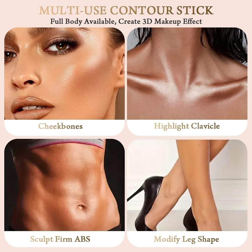 3 Colors Cream Blush Sticks, Contour Stick Makeup Kit for Cheeks, Non-Greasy, Matte Finsh, Long-Lasting, Face Makeup Contouring & Highlighter & Blush Sticks with Brush