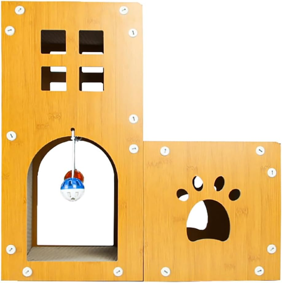 TOMVAES 2-In-1Cat Scratcher House, Pussy Scratching with Hanging Toy, Sturdy Moggy Room, Pussy Bed, for Cats of All Ages image number 4