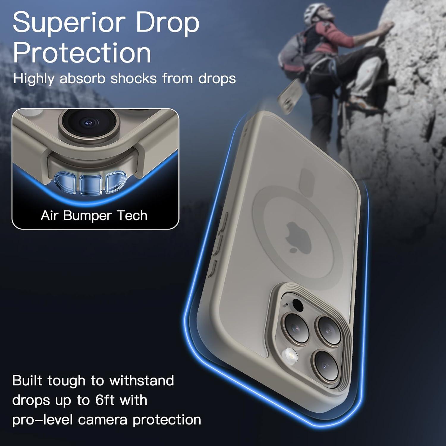 Jetech Magnetic Case for Iphone 16 Pro Max 6.9-Inch Compatible with Magsafe, Translucent Matte Back Slim Shockproof Phone Cover (Natural Titanium) - Desert Titanium image number 6