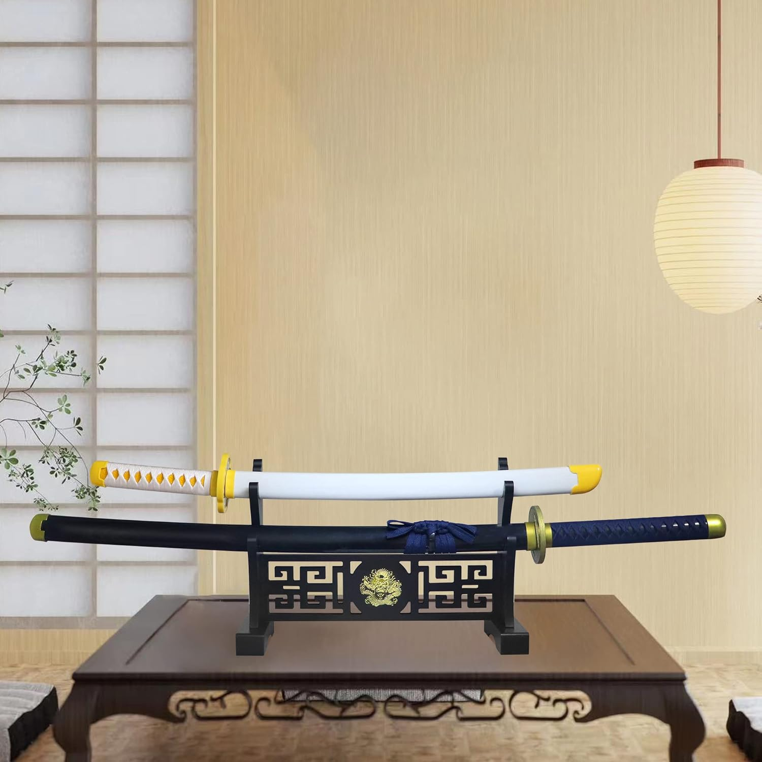 Eforlife Padded Sword Stand Display Velvet Protect Sword Rack Katana Genji Japanese Samurai Blade Gladius Templar Medieval Sword Stand Holder - Dragon (2-Tier) image number 6