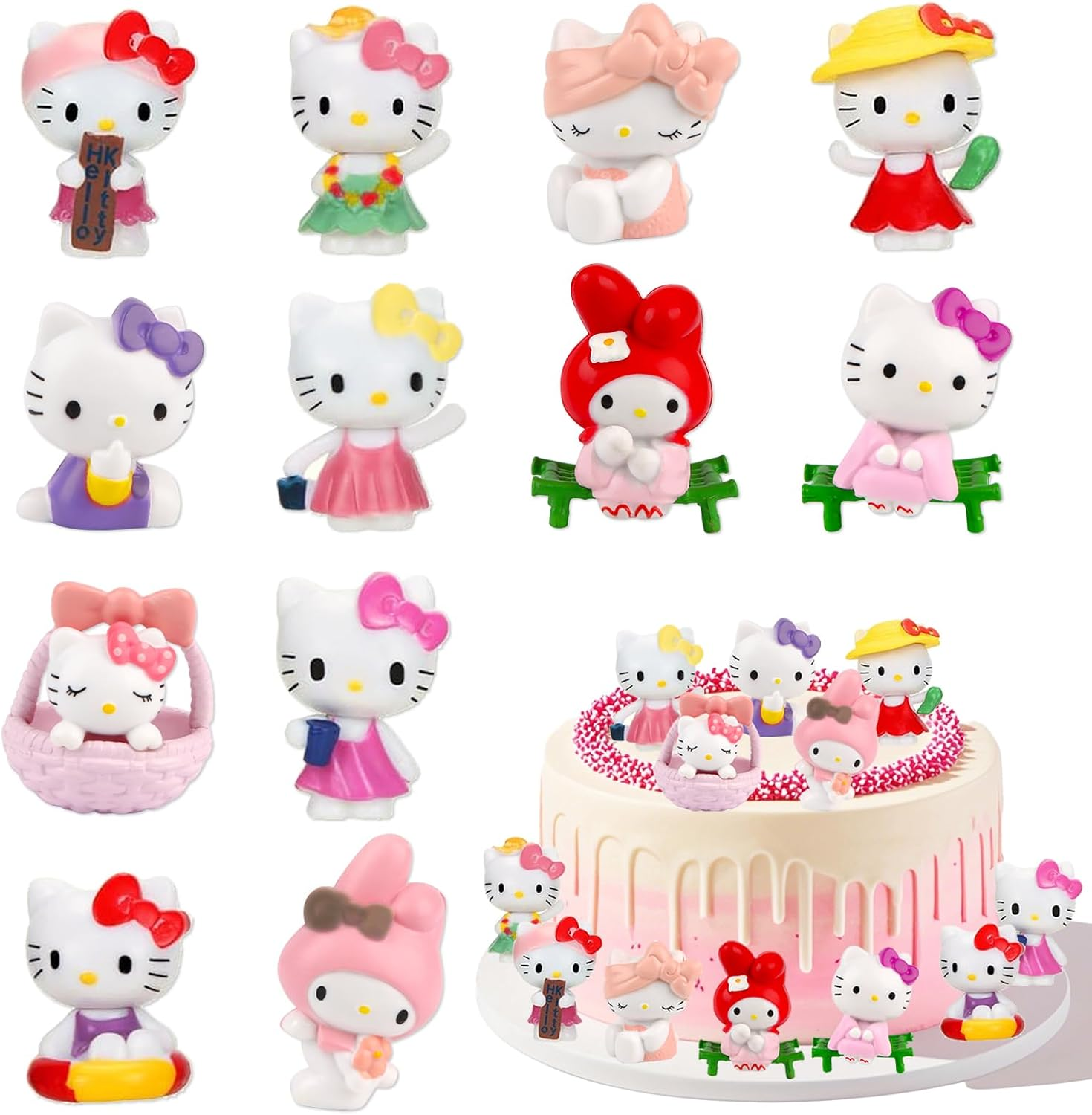Hello Kitty Cake Toppers, Pack of 12, Soft Pink, Pastel, Kitty Birthday Decoration, Cake Decoration for Girls, Children, Birthday Gift image number 3