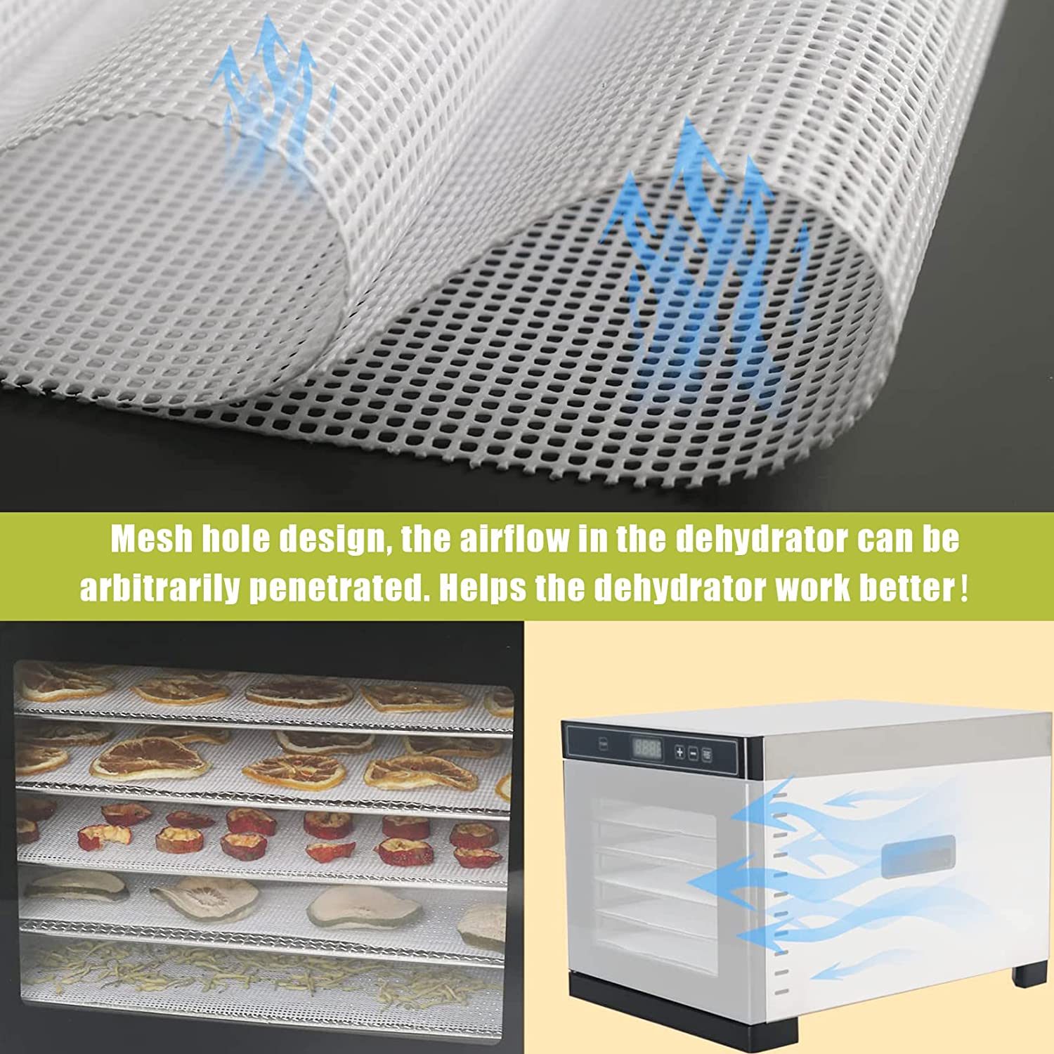 Silicone Dehydrator Sheets 5 Pieces for Food Dehydrator 14X14 Inch Non-Stick Fruit Dehydrator Mats Reusable Steamer Mesh Mats image number 2