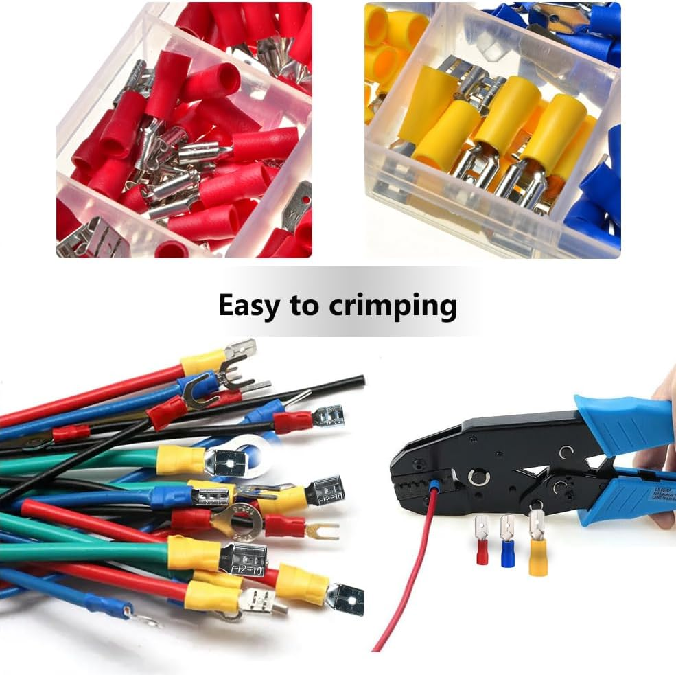 Reelau [280Pcs] Electrical Wire Crimp Terminals, Semi-Insulated Wire Connectors Assorted Lug Kit Solderless Butt Spade Terminals Ring and Fork Connectors Kit AWG 22-16 16-14 12-10, Red, Blue, Yellow image number 2