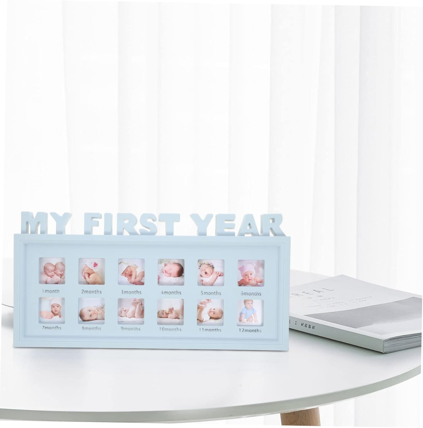 MERRYHAPY Keepsake Photo Frame for Months Growth Milestone Photo Holder for Newborn Shower Decorations Creative Display for First Year Memories image number 3