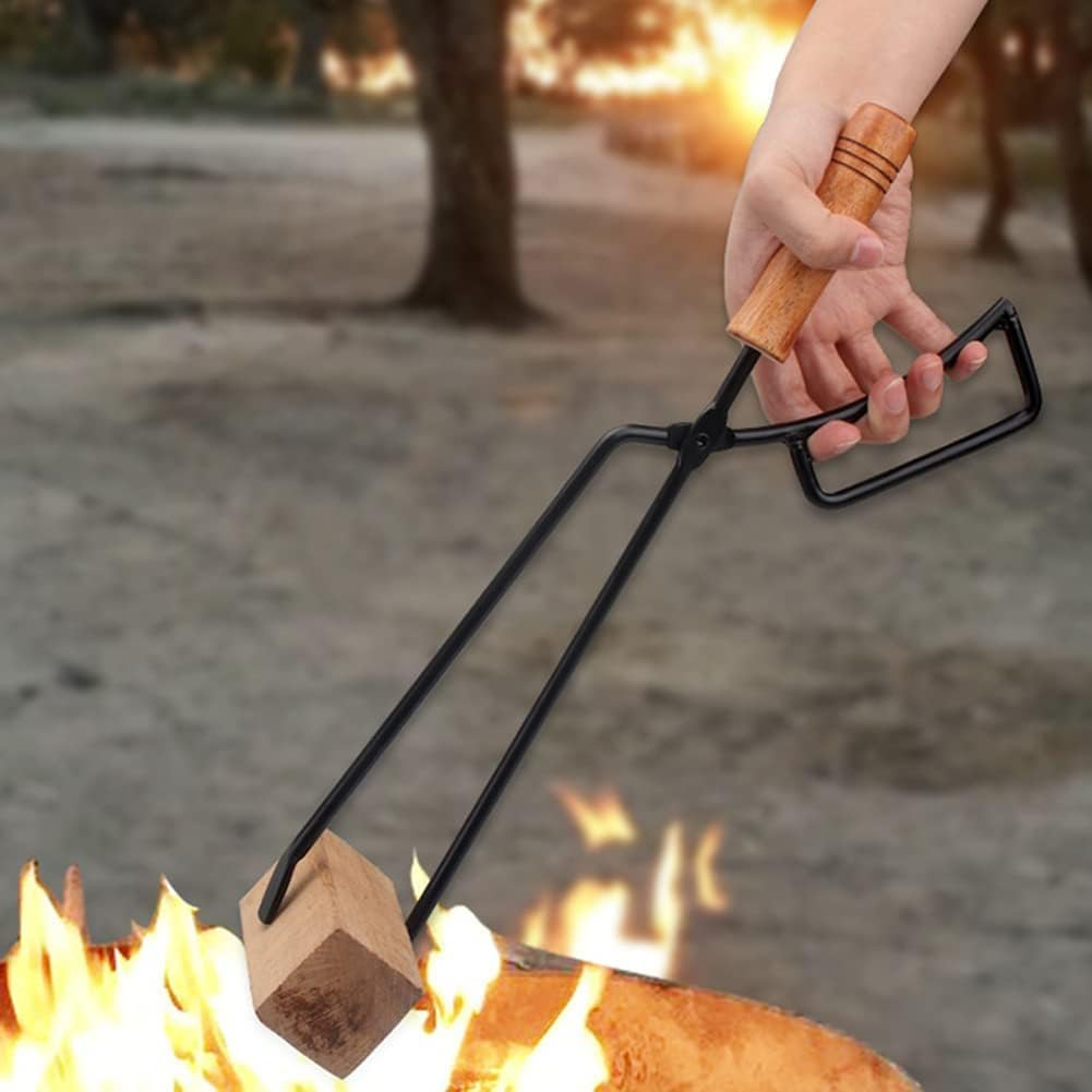 Pacify Fireplace Tongs Log Grabber Heavy Duty Fireplace Poker Firewood Tong Fire Pit Tools for Indoor Outdoor Campfire Charcoal Barbecue Tool