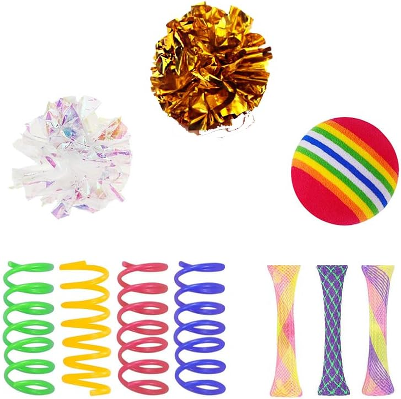 10 PCS Cat Toys Set - Crinkle Ball, Spring Toys, Bouncy Balls for Indoor Interactive Cats - Soft Kitten Toys, Plastic Spring Coils to Swat, Bite, Hunt