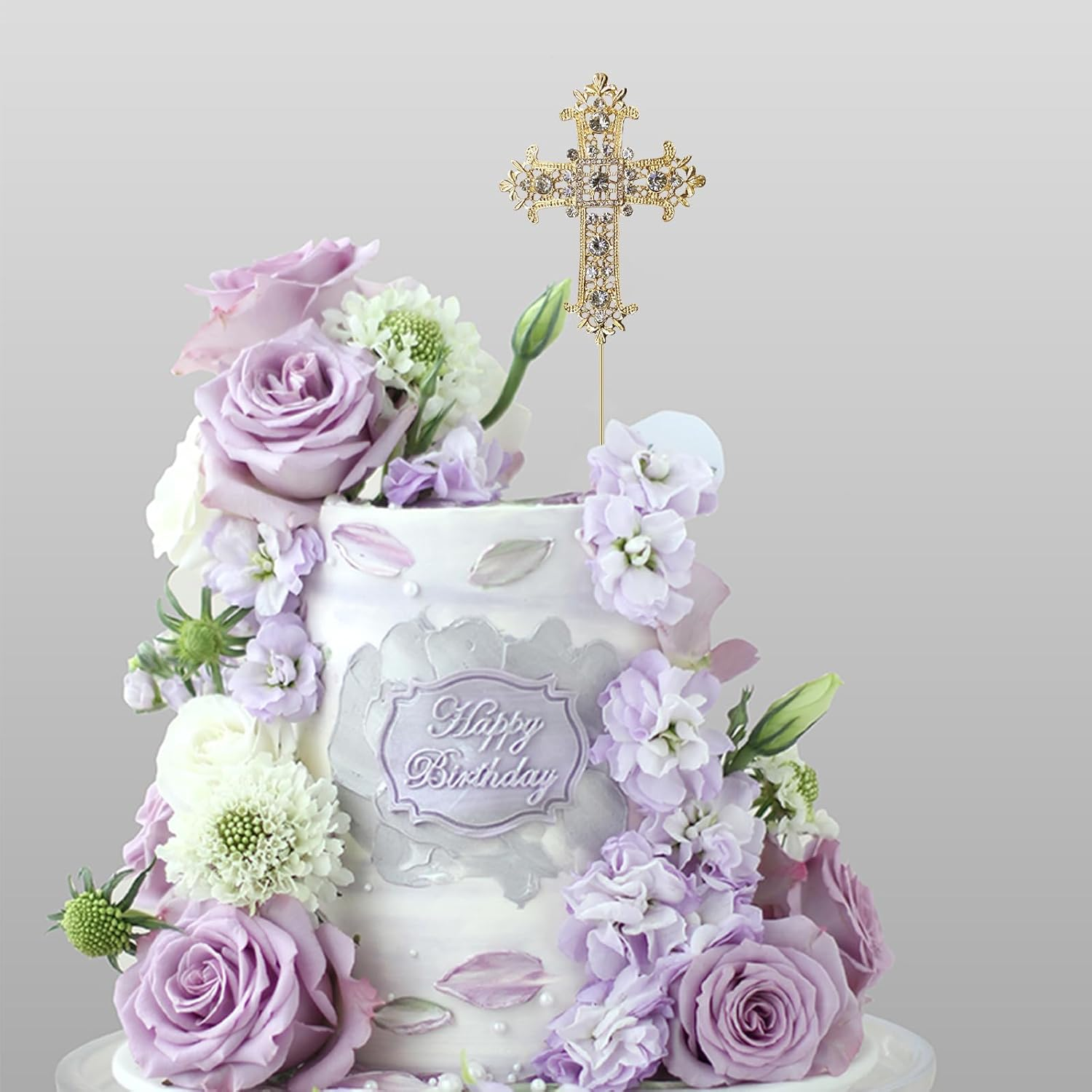 2 Pcs Cross Cake Toppers Rhinestone Cross Cupcake Toppers Glitter Crystal Dessert Cake Decorations for Birthday Wedding Baby Shower Christmas Baptism Communion Christening Religious Party Supplies - Golden Tone + Rose Golden image number 6