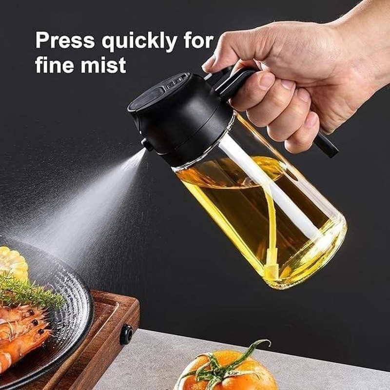 SMART PEPPER Oil Dispenser, 2 in 1 Oil Sprayer for Cooking, 16Oz/480Ml Glass Oil Spray Bottle with Pourer, Food-Grade Oil Dispenser and Oil Sprayer for Kitchen, Salad, Frying, BBQ (White) - Green image number 6