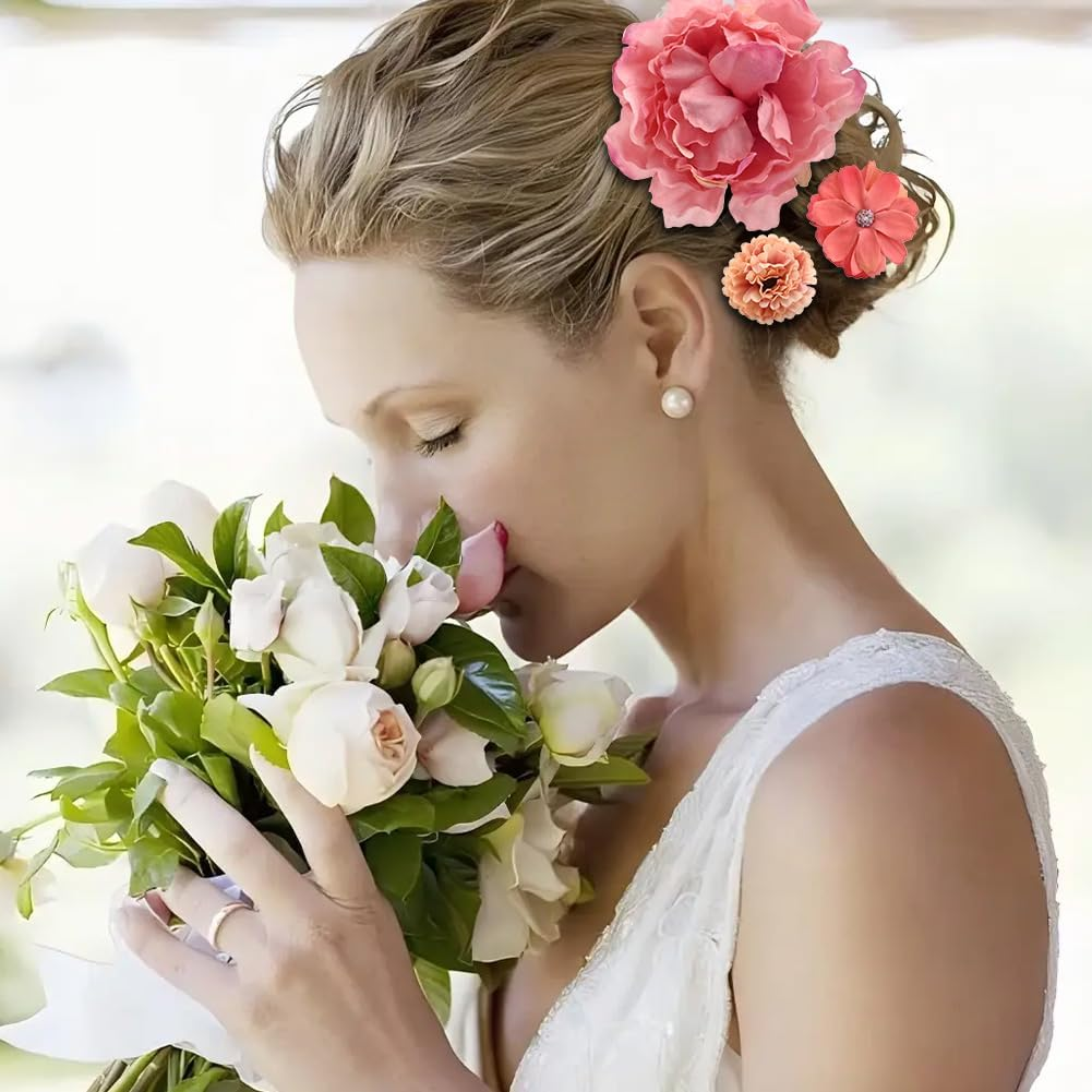 Homiliky Silk Fabric Flower Hair Clips - 21PCS Realistic 3D Rose Hairpins for Women, Multiple Elegant Designs Boho Wedding Beach Party Hair Accessories (Pink Series) image number 3