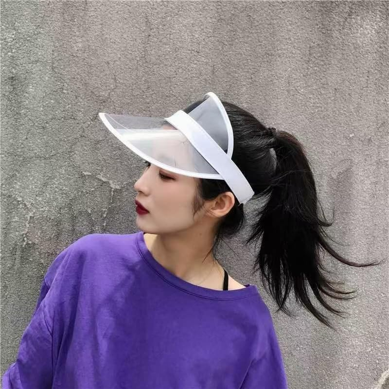 2 Pieces Sun Visor Hats Women Sports Beach Golf Hat PVC Visor Hats for Women Colored Visor Retro Visor for Men Outdoor image number 3