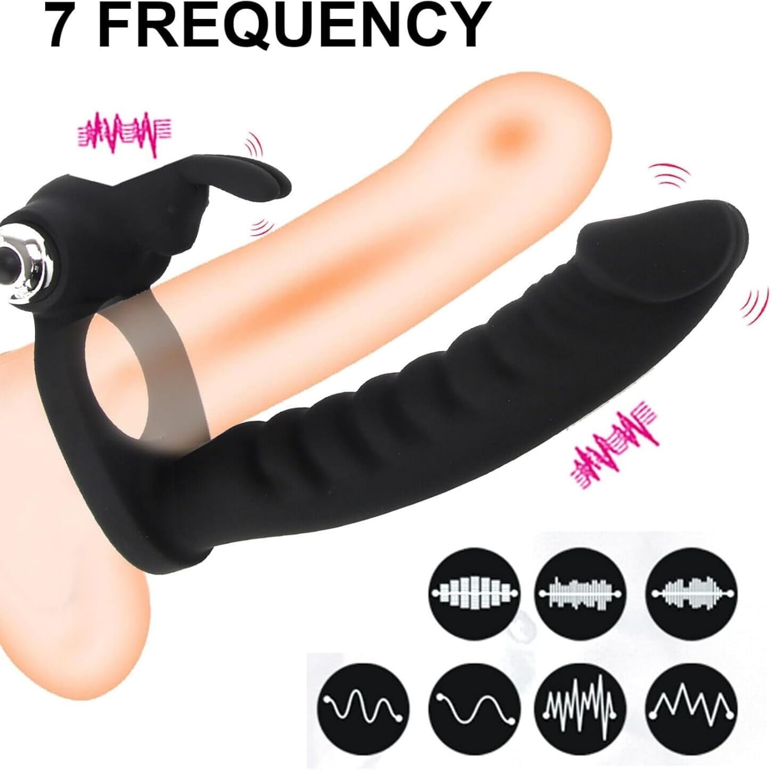 Silicone Vibrating Double Dildo Dual Penetration with Cock Ring Silicone Butt Plug Strap on 7 Speed Penetrator Men Couple Anal Plug Sex Women Pleasure Adult Sex Toys image number 1