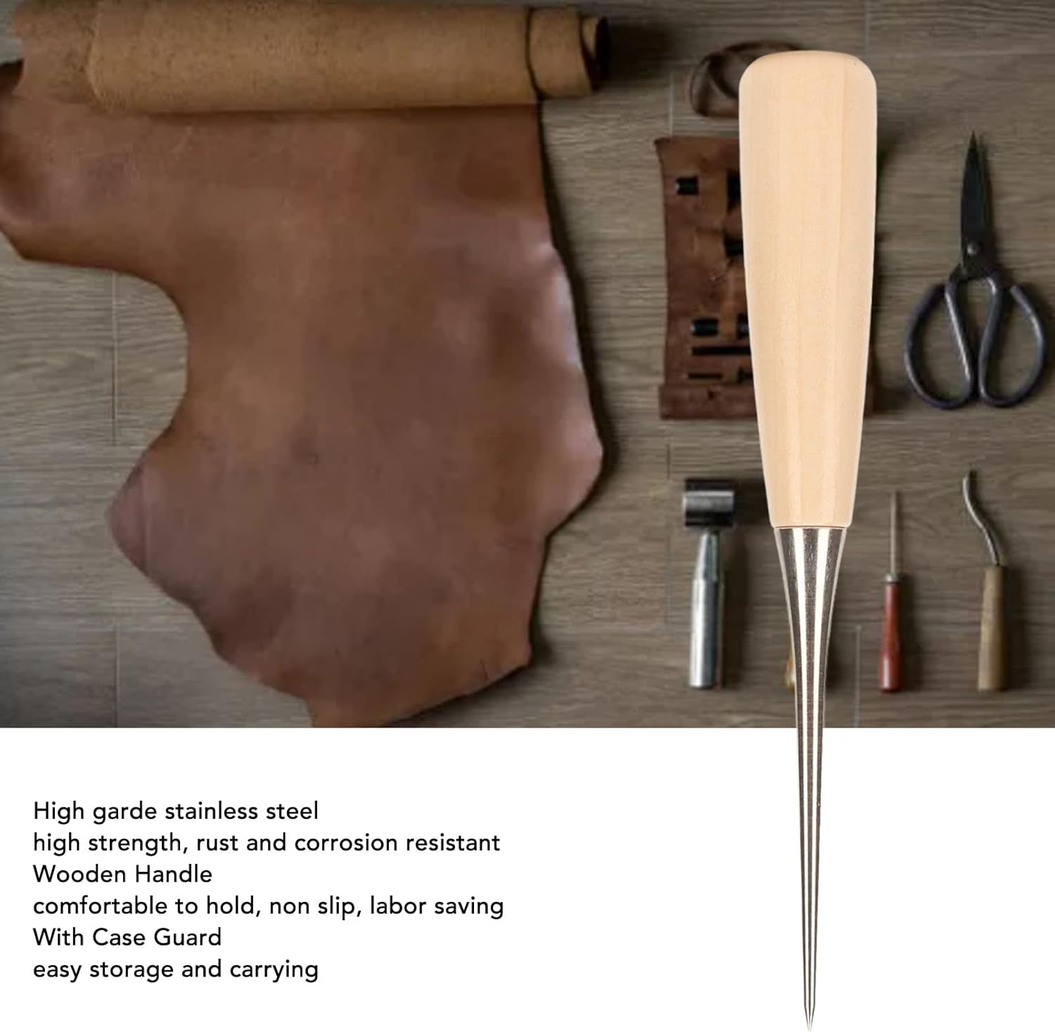 Stainless Steel Scratch Awl Tool with Hardwood Handle, Rust Resistant Multipurpose Leather Scratch Awl for Scribe, Layout Work, & Piercing Wood