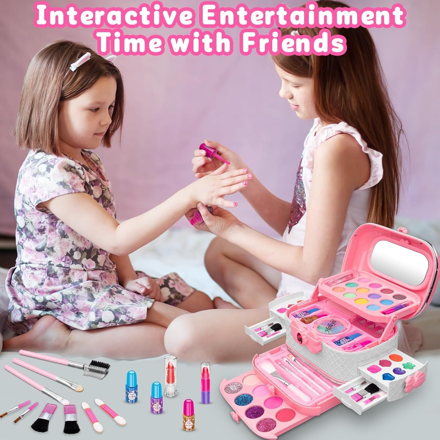 Kids Make up Kit for Girl 56 Pcs Washable Makeup Kit Real Cosmetic, Little Girls Makeup Set Pink Makeup Set for 3-12 Year Old Kids Toddler Girl Toys Birthday Gift&hellip; image number 1