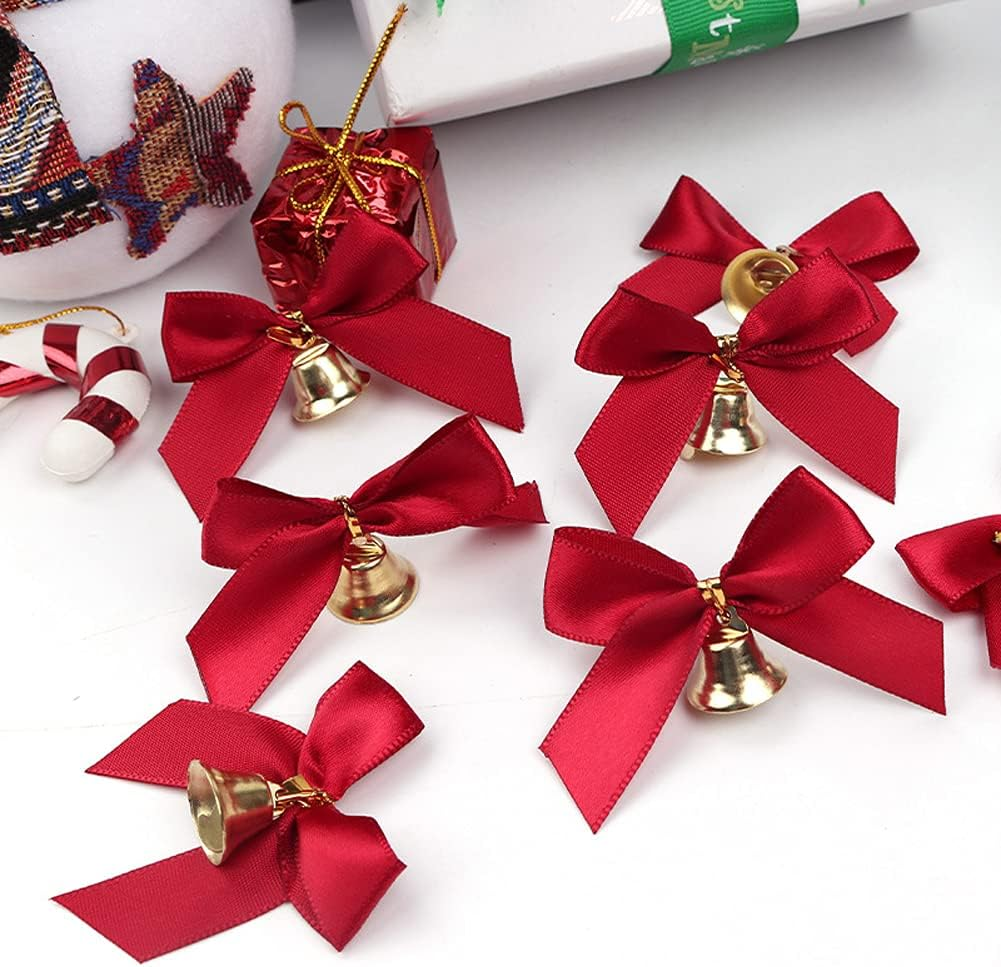 30Pcs Red Christmas Bow with Jingle Bells Mini Bowknot Ornament Craft Present Bow for Christmas Garland Tree, Crafts, Wrapping, Wreath Xmas Hanging Ornaments Decor image number 4