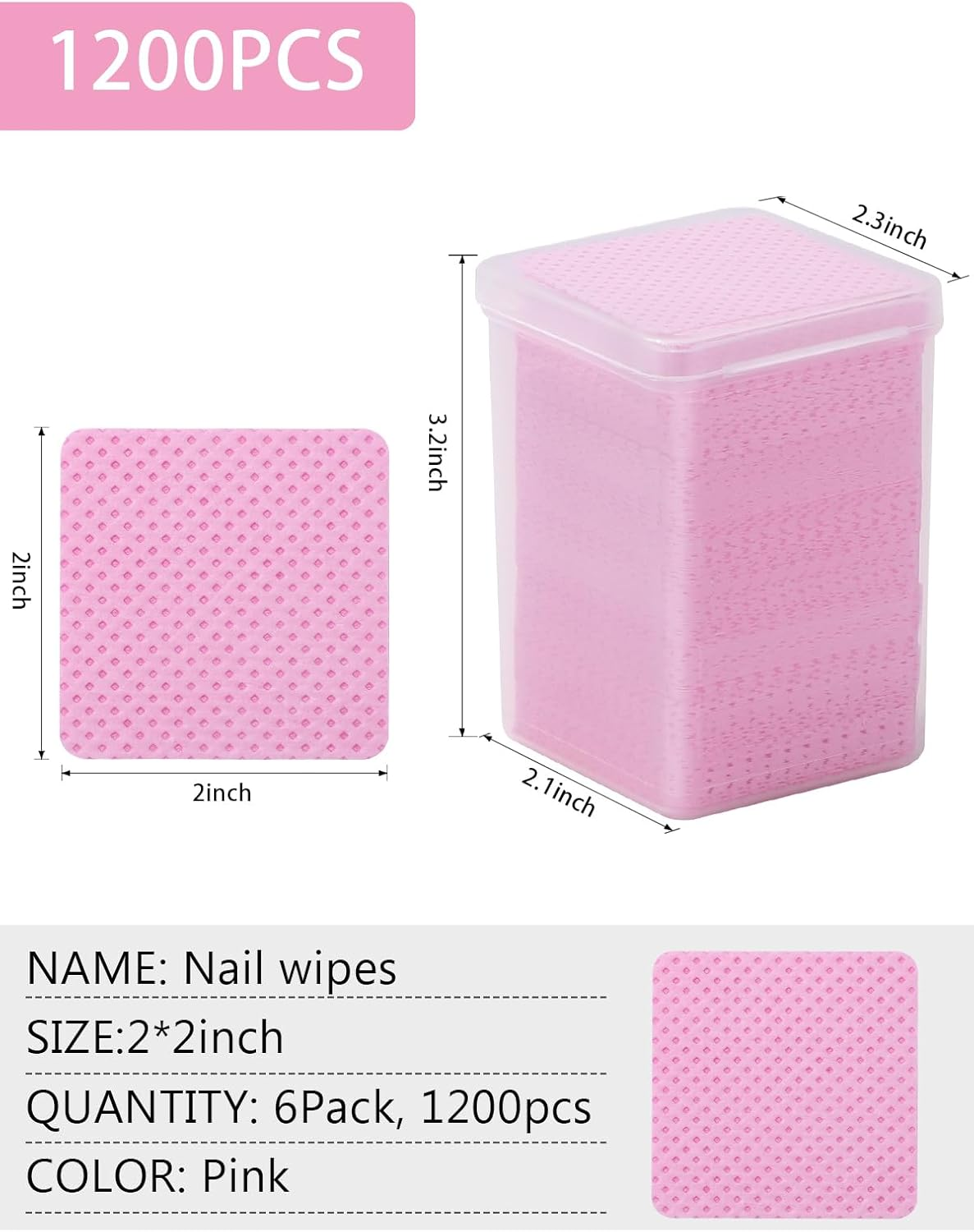 TEOYALL Lint Free Nail Wipes, 1200 PCS Non-Woven Fabric Nail Cleaning Pads Pink Lash Extensions Glue Cleaning Wipes Nail Salon Supplies (1200 PCS) image number 6