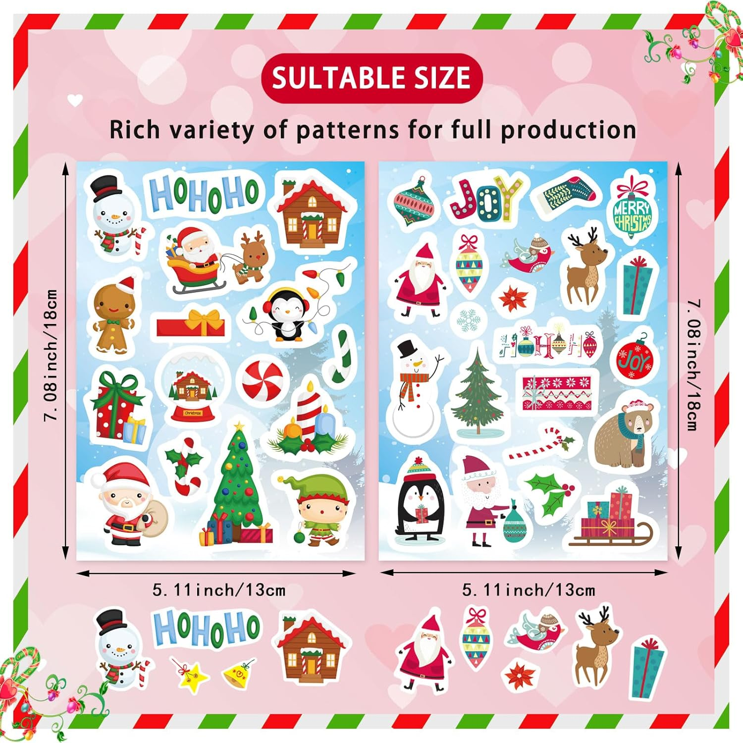 Christmas Theme Stickers, 284Pcs Christmas Stickers for Kids, Merry Christmas Stickers Non-Repeating, Adhesive Xmas Winter Holiday Party Stickers, Christmas Goodie Bag Fillers Christmas Party image number 2