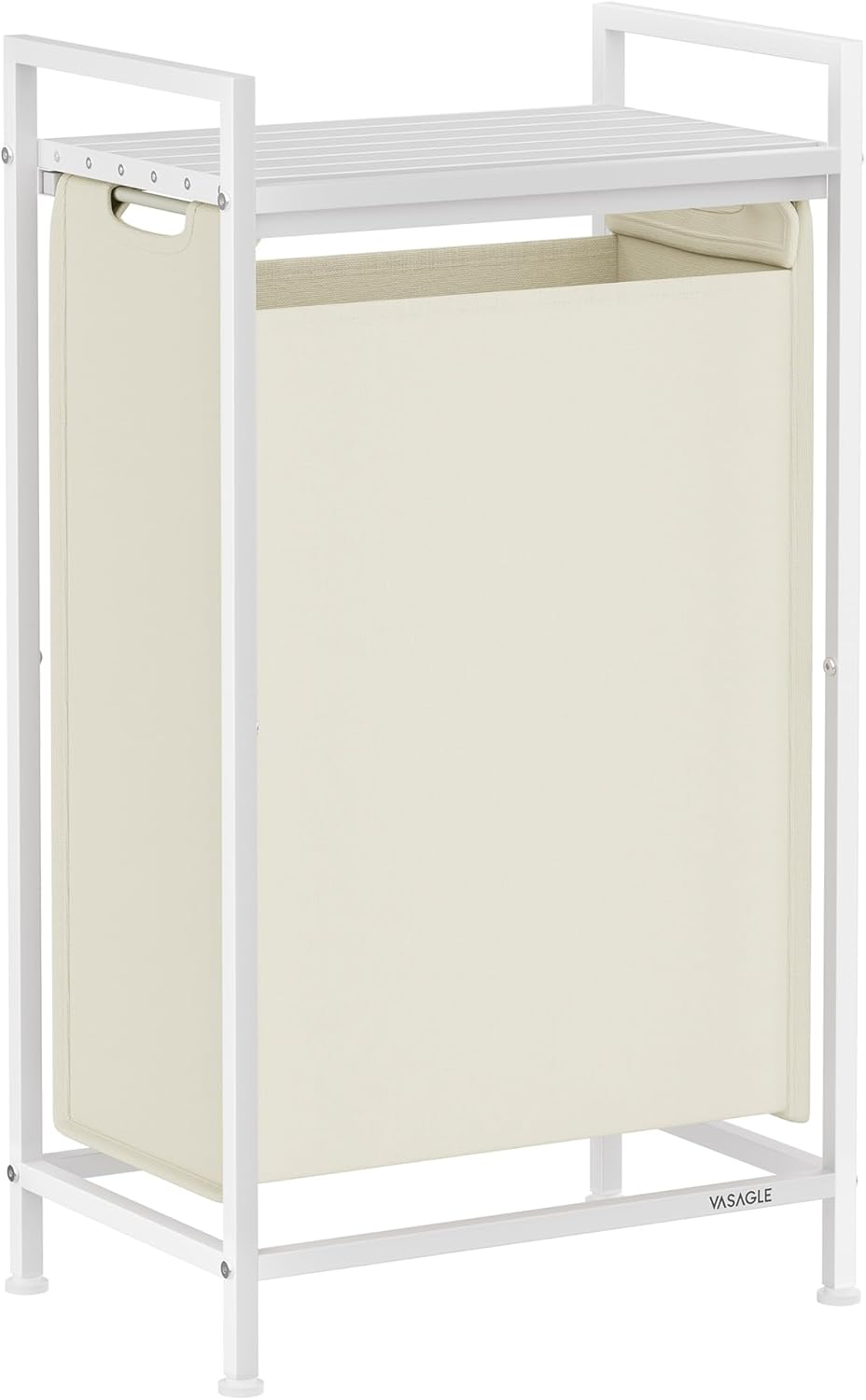 VASAGLE Laundry Hamper, Slim Laundry Basket, Laundry Sorter with a Pull-Out and Removable Bag, Shelf, Metal Frame, 12.7 Gallons (47 L), 16.5 X 11 X 29.5 Inches, Cream White and Cloud White UBLH001W01