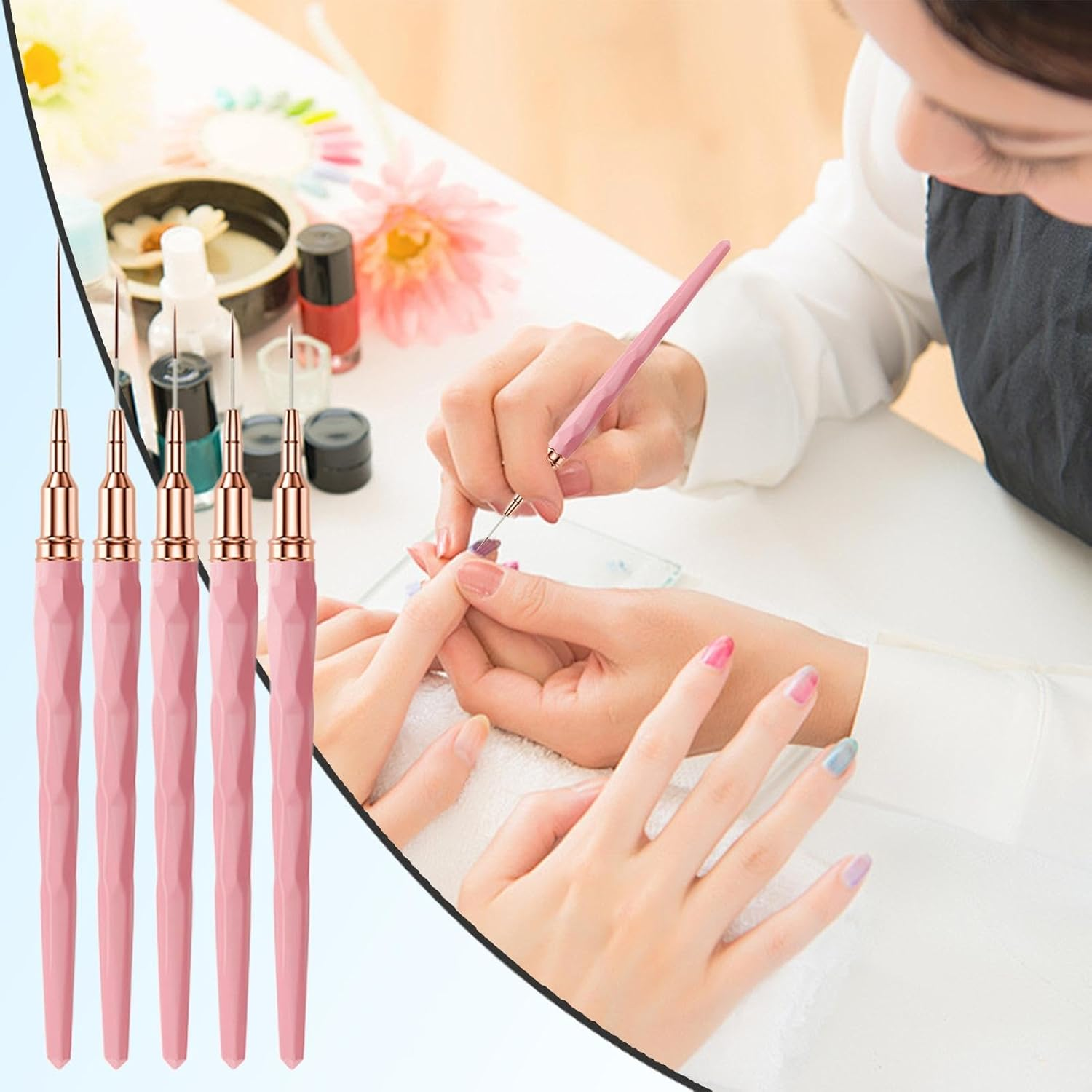 French Tip Brush - Nail Paint Brush Fine Tips,Uv Gel Polish Painting Nail Design Tools, Sizes 7/9/11/15/25Mm, Nail Tech Supplies for Women Girls - Pink image number 4