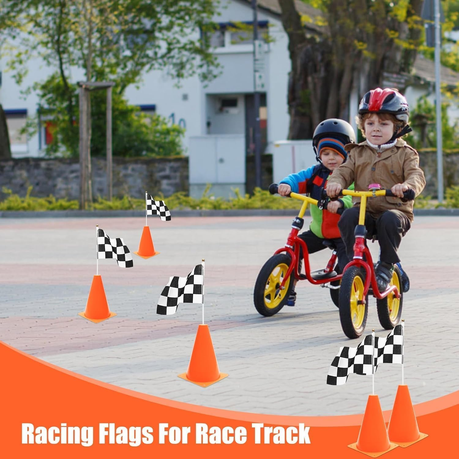 38 Packtraffic Cones and Racing Checkered Flags for Race Car Party Supplies Include 24 Checkered Flag/12 Mini Traffic Cones /6.9Ft Racetrack Floor Running /10Ft Hanging Checkered Flag image number 6