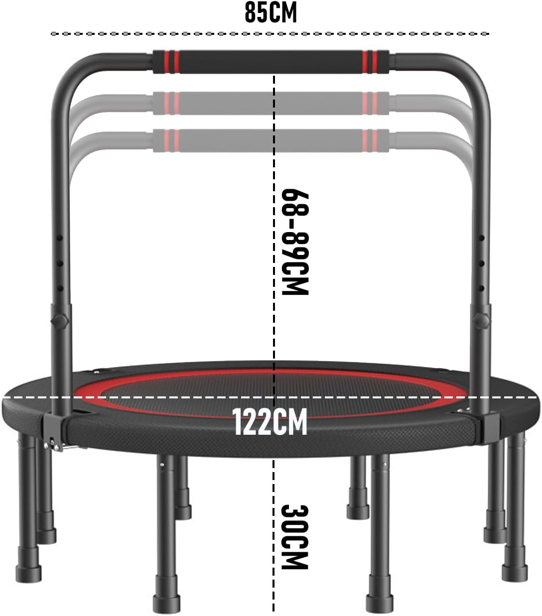 Foldable Rebounder Trampoline with Adjustable Foam Handle (4-Level Height) - Thick Steel Spring Fitness Workout for Adults, Max Load 350KG, Indoor/Outdoor Exercise image number 2