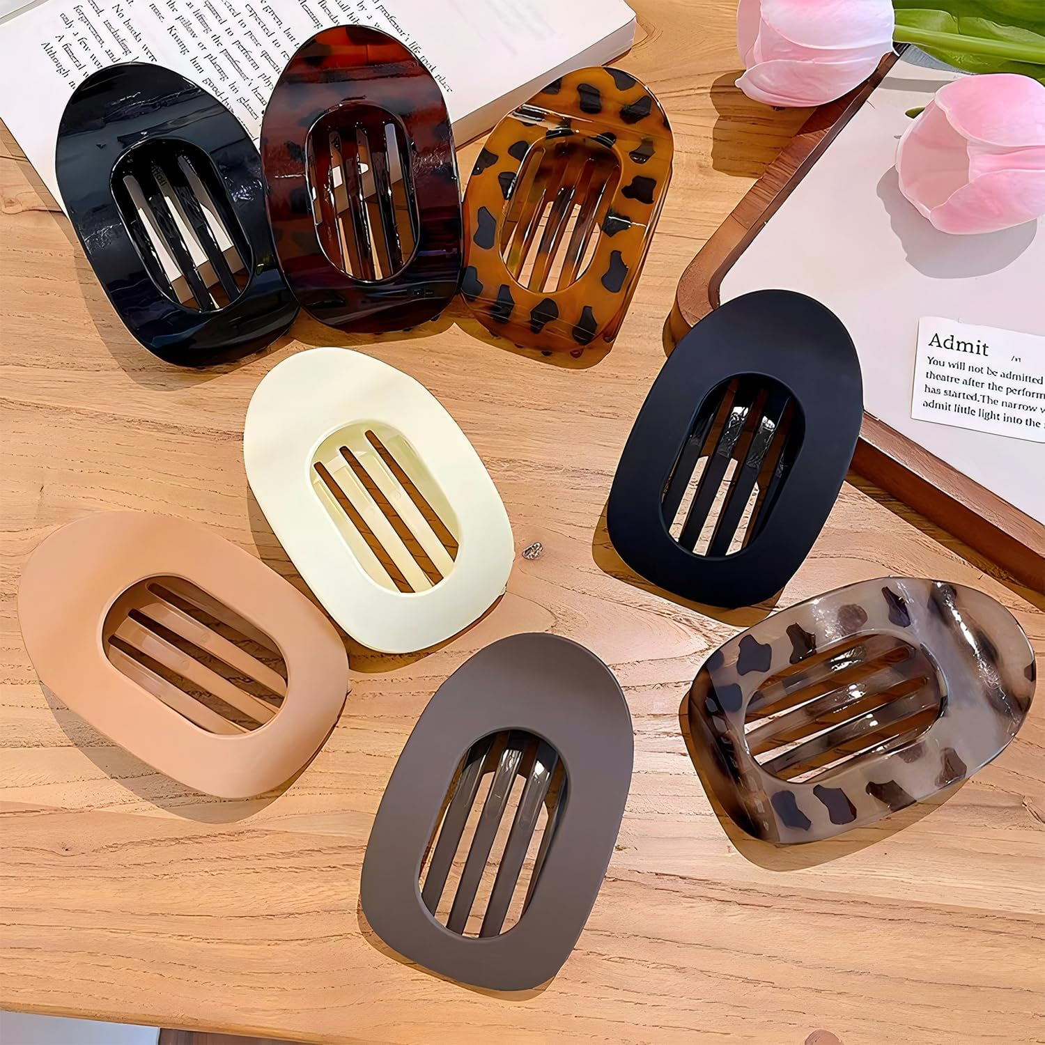 8 Pack Flat Hair Clips for Women, French round Lay down Hair Claw Clips, Curved Design Hair Clips for Thin, Thick Hair, Lying, Driving, Fashion Flat Claw Clip Gifts for Women and Girls image number 4