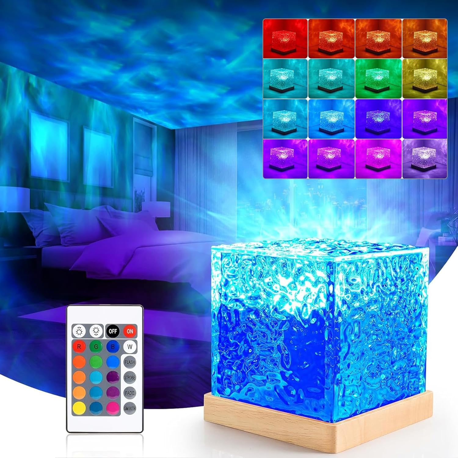 Northern Lights Lamp, Ocean Wave Projector Light, 16 Colors Lighting Ceiling Projector Galaxy Mood Lighting, Galaxy Lights Room, Night Light with Remote Control for Bedroom
