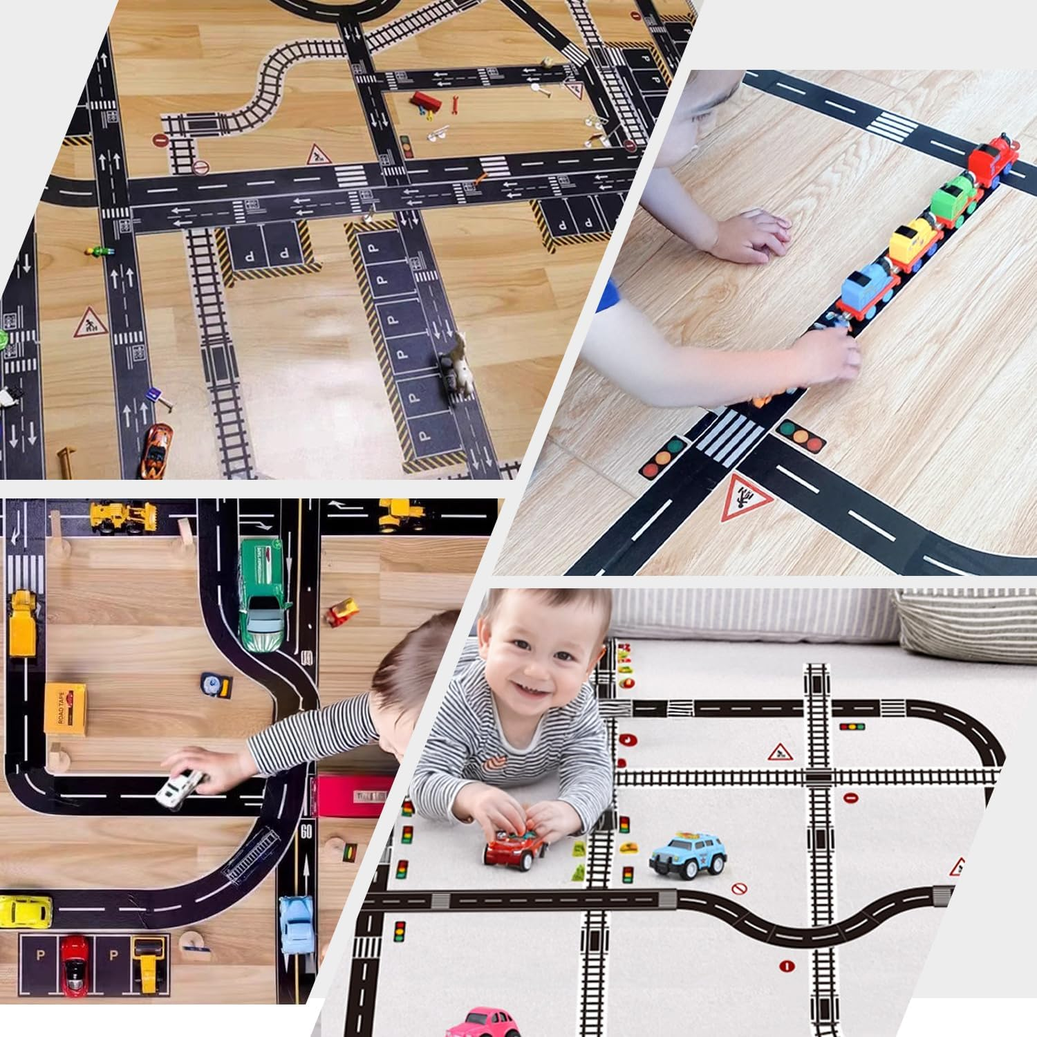 Road Railway Tape for Toy Cars Track Trains, Compatible for Preschoolers and Elementary Kids Boosts Creativity(2 Road + 4 Curves + 4 Traffic Signs) ﻿ image number 5