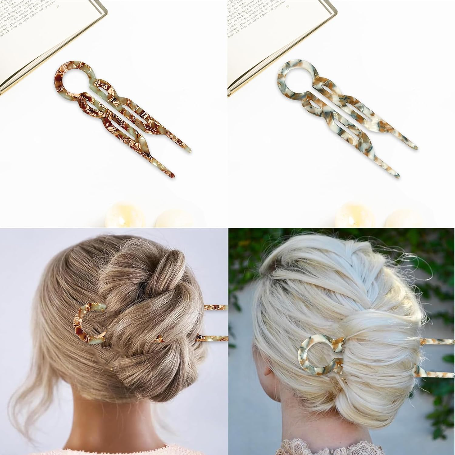 ONBPIY Vintage French Hair Clips 3Pcs - Tortoise Shell Acetate Hairpins for Women, Strong Hold Bobby Pins for Curly/Straight Hair, Updos & Daily Styling image number 2