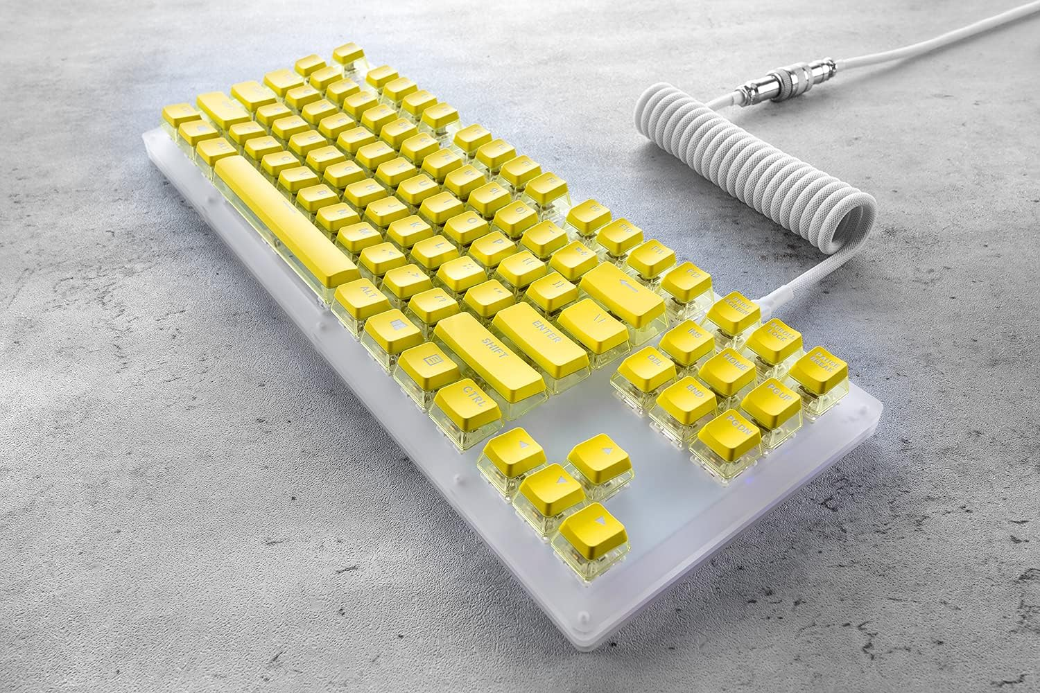 Gunmjo Crystal Pudding Keycap for Gaming Keyboard with Cherry MX Switches, ABS Translucent Keycaps for Backlit Mechanical Keyboard, OEM Profile 104 Keys with 6.25U Space Bar, Painted Yellow Color image number 5