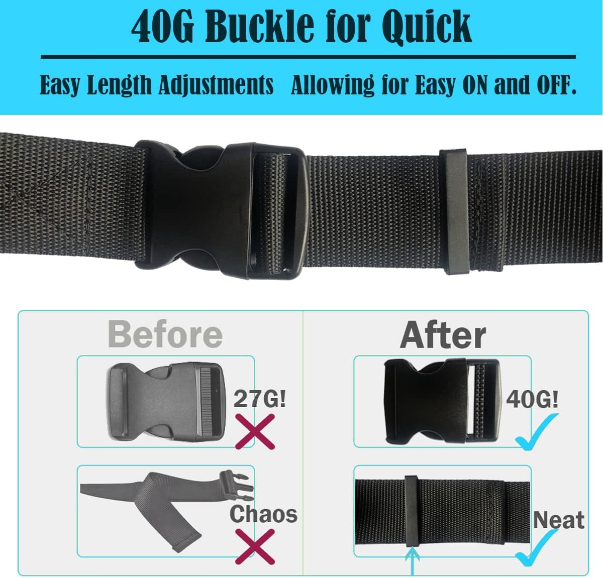 Transfer Gait Belt - 55" L X 4" W, Solid Black Handle, Quick Release Buckle - Elderly Patient Mobility Aid for Safe Walking Ambulation (Sky Blue) image number 2