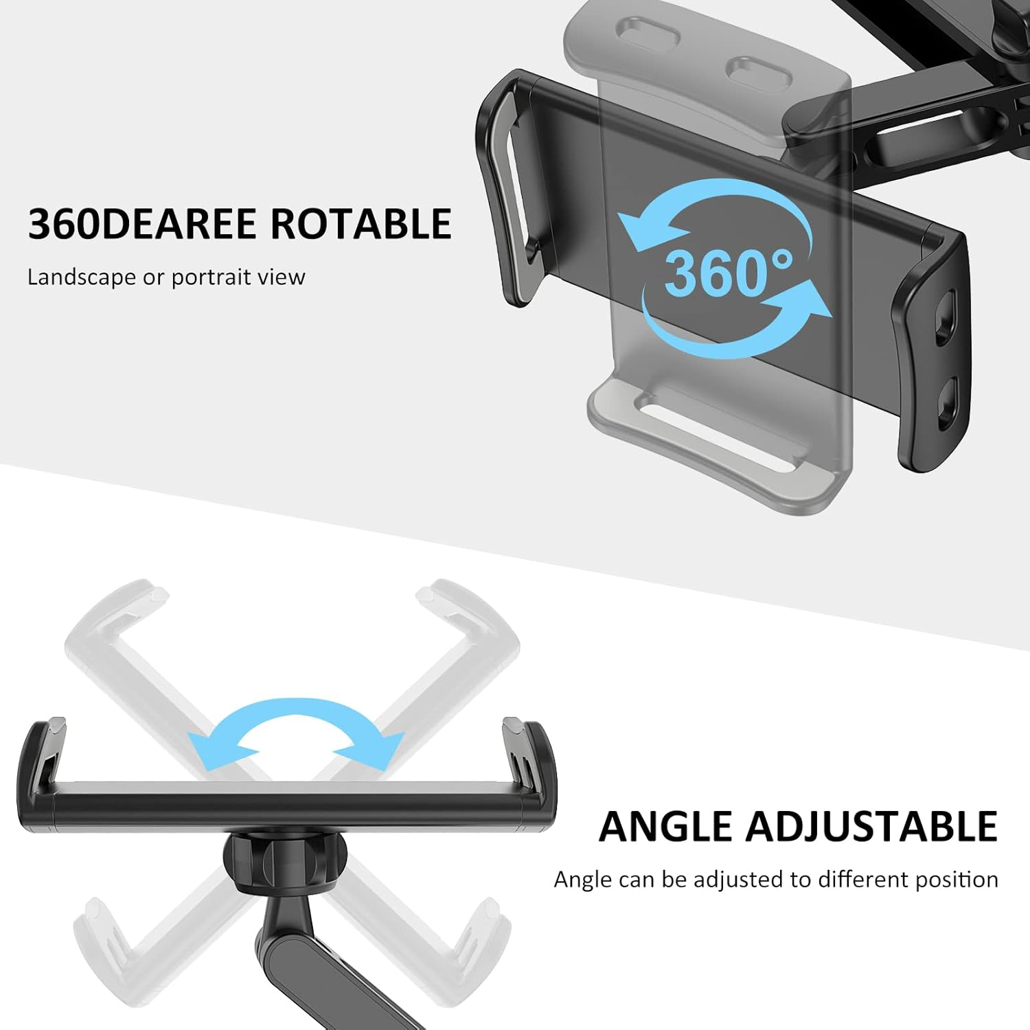 Car Headrest Backseat Mount, 360&deg; Rotating Adjustable Car Backseat Headrest Tablet/Phone Holder, Compatible for ALL 4"-11" Tablets, Cellphones, Iphone, Ipad Air Mini, Samsung, Switch. (Black) image number 3